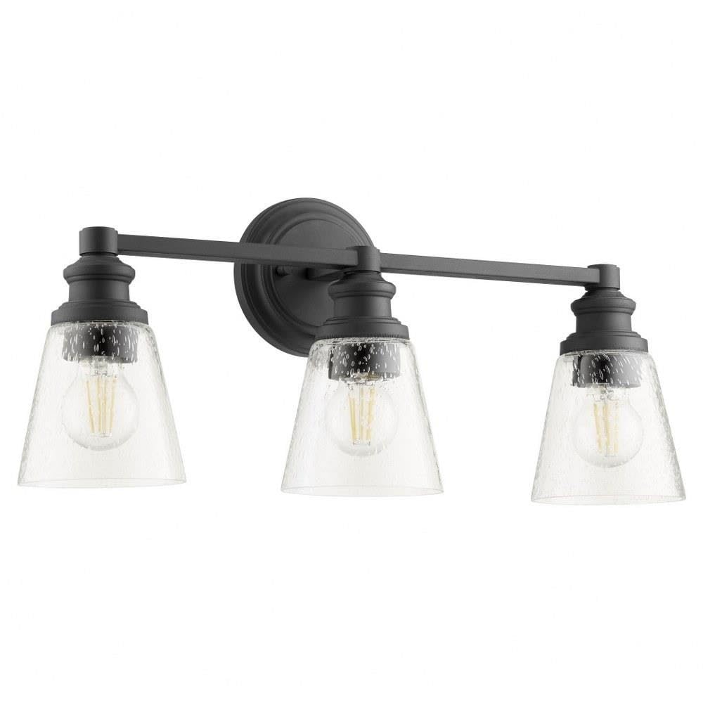 Dunbar Collection Quorum 509-3-69 Transitional 3-Light Black Vanity Light - Perfect for Bathroom, Bedroom, and Dressing Room Lighting
