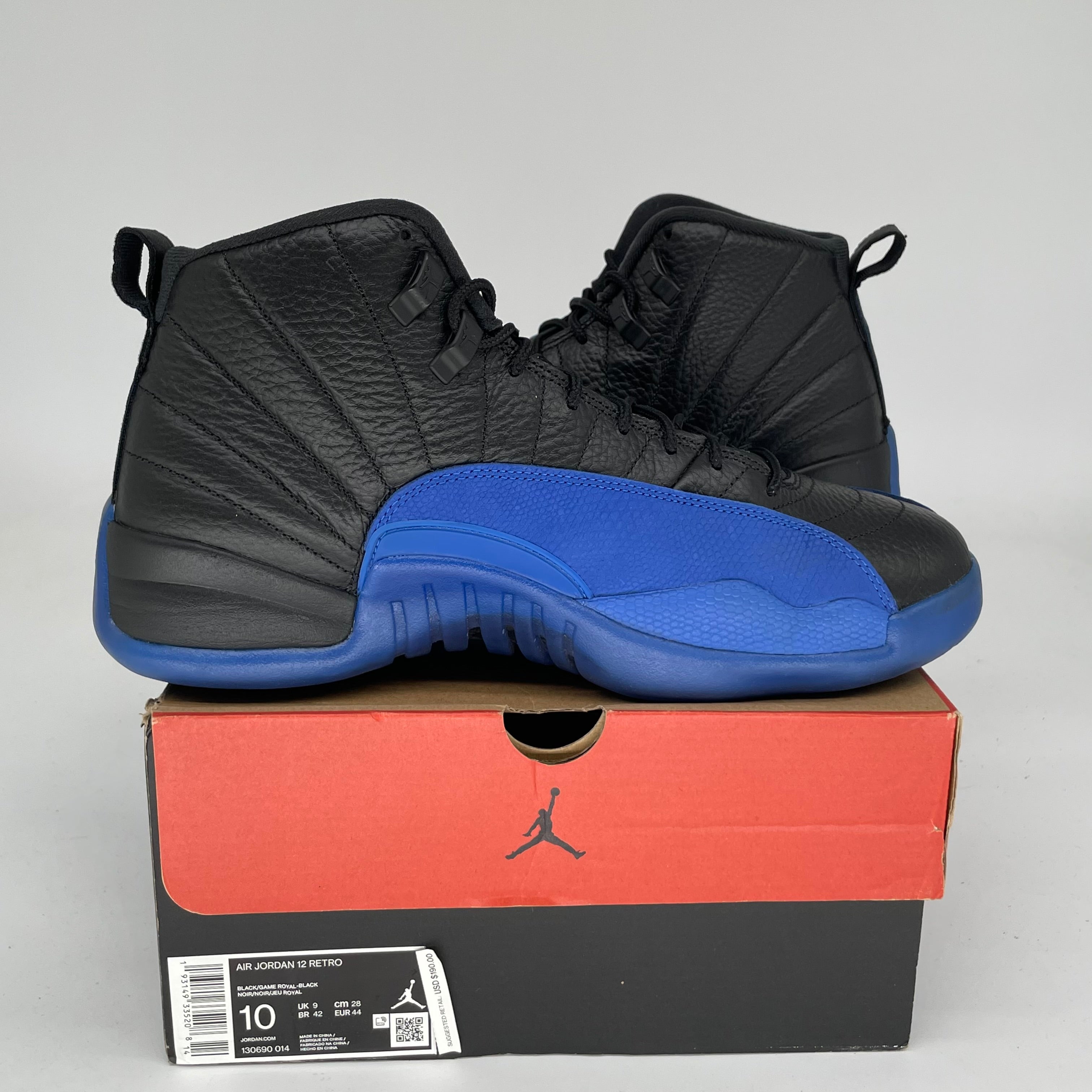 Original Air Jordan 12 Retro 'Black Game Royal' Men's Basketball Shoes Size 10 - Style 130690-014 | Perfect for Streetwear & Sneaker Collectors