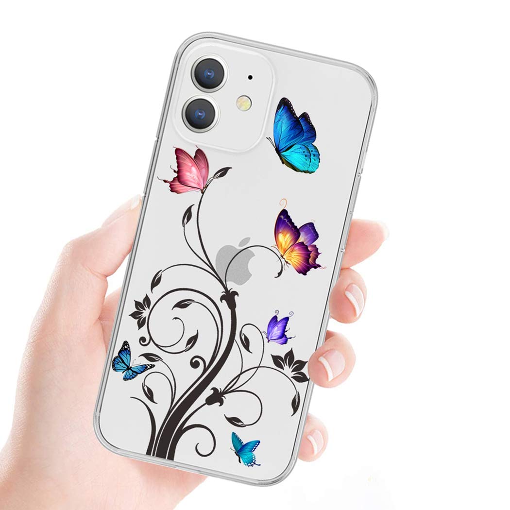 **iPhone 12 Mini Case for Girls & Women - Soft Clear TPU Shockproof Protective Cover (5.4 inch) with Butterfly Design | Slim Fit, Scratch-Resistant, Drop Protection | Perfect for Everyday Use, Work & Travel**