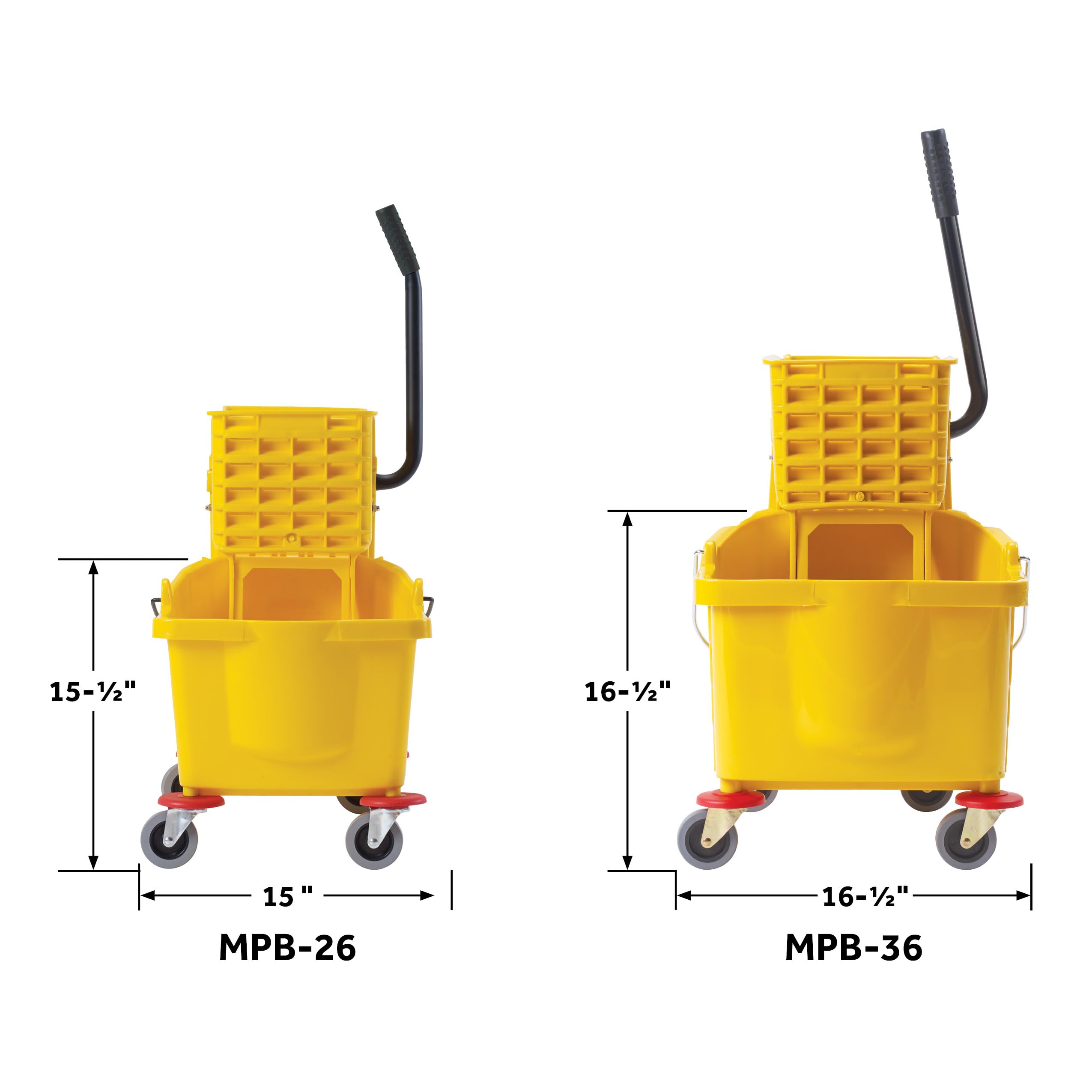 Winco 26 Quart Yellow Commercial Mop Bucket with Wheels - Heavy Duty Rolling Cleaning Bucket for Janitors, Hospitals & Schools
