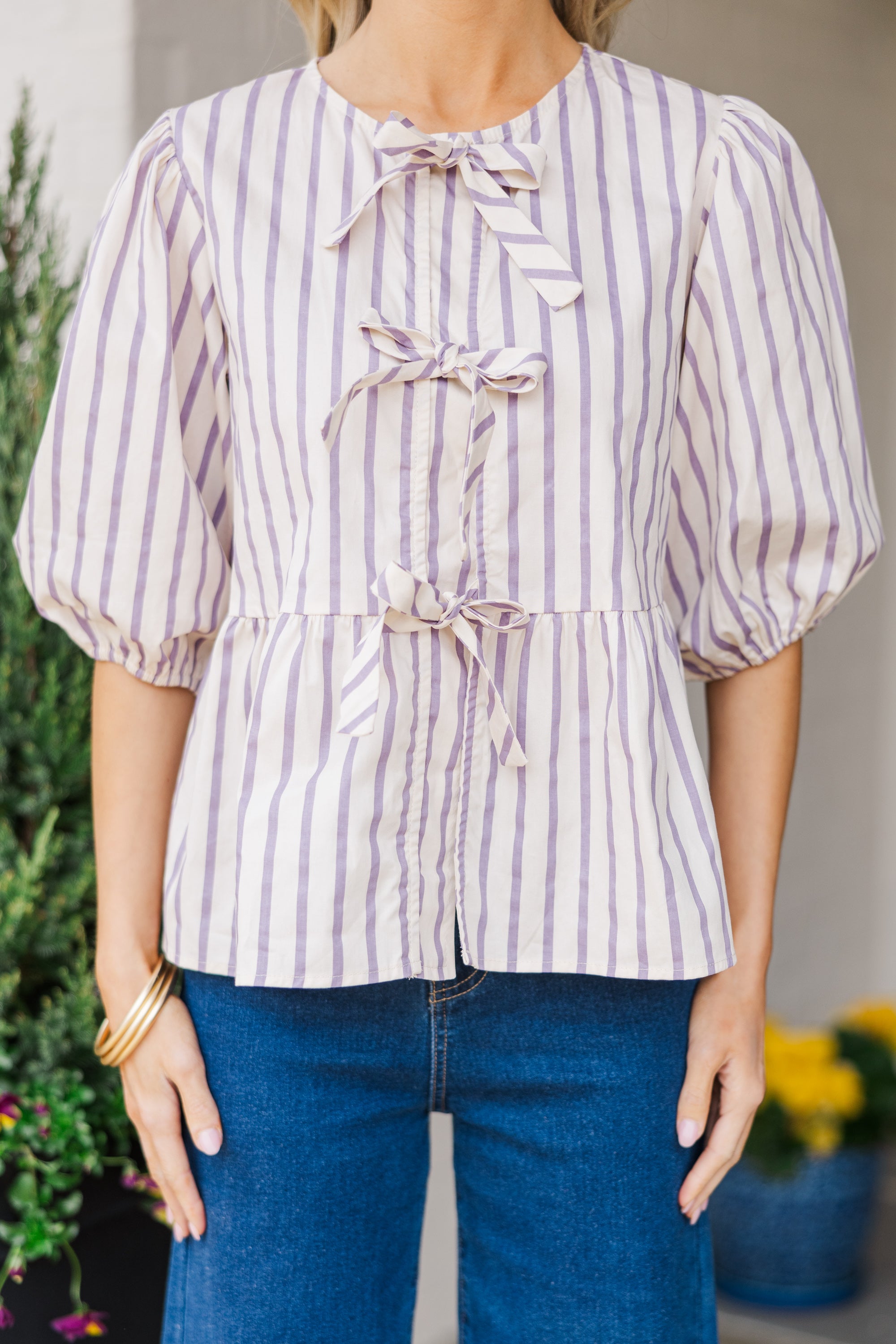 Elegant Lavender Purple Striped Blouse for Women - Perfect for Office Wear & Summer Outfits