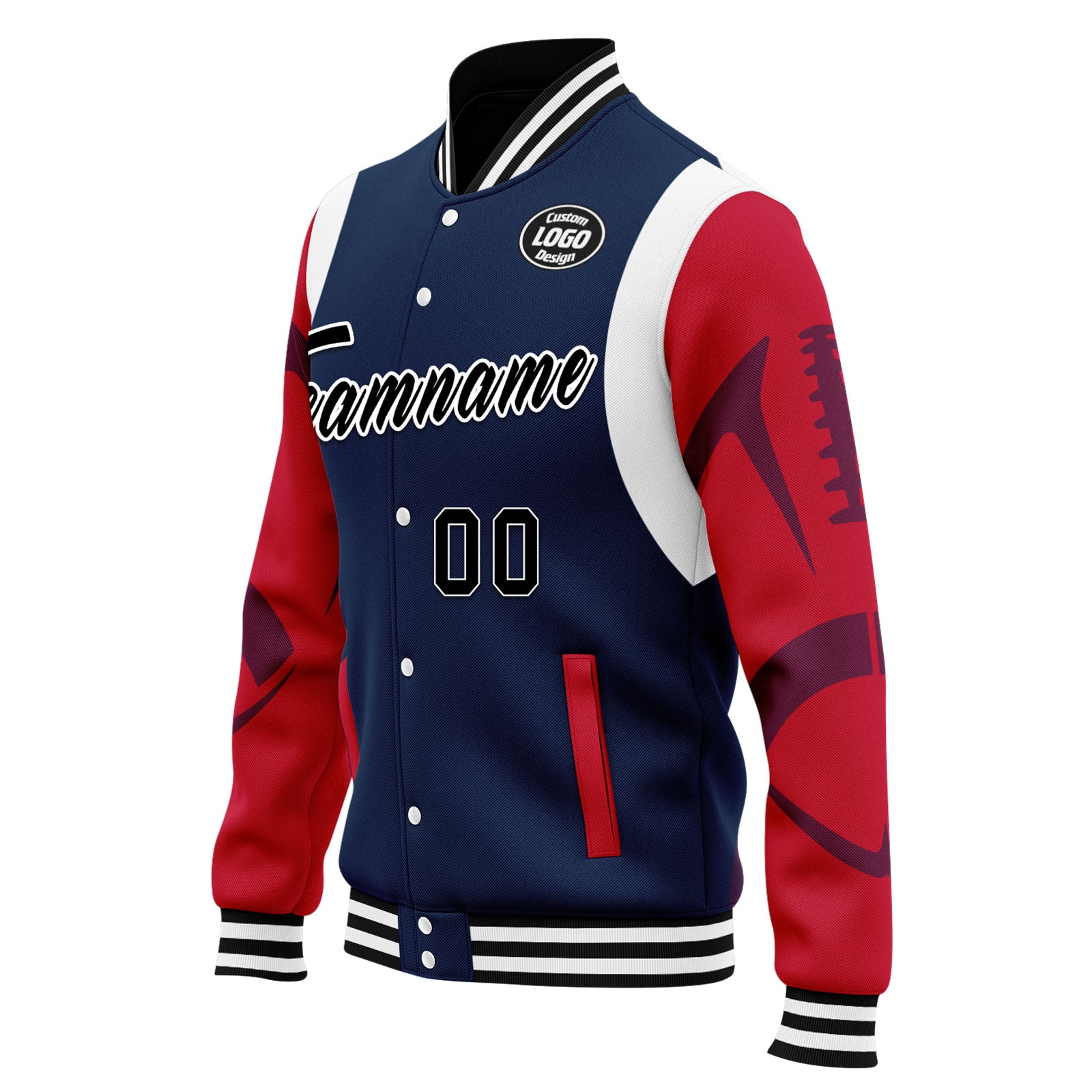 Custom Blue New England Bomber Jacket - Personalized Varsity Letterman Jacket with Full Snap Closure | FZ005 D025004 26 | Perfect for School Spirit, Sports Events & Casual Wear