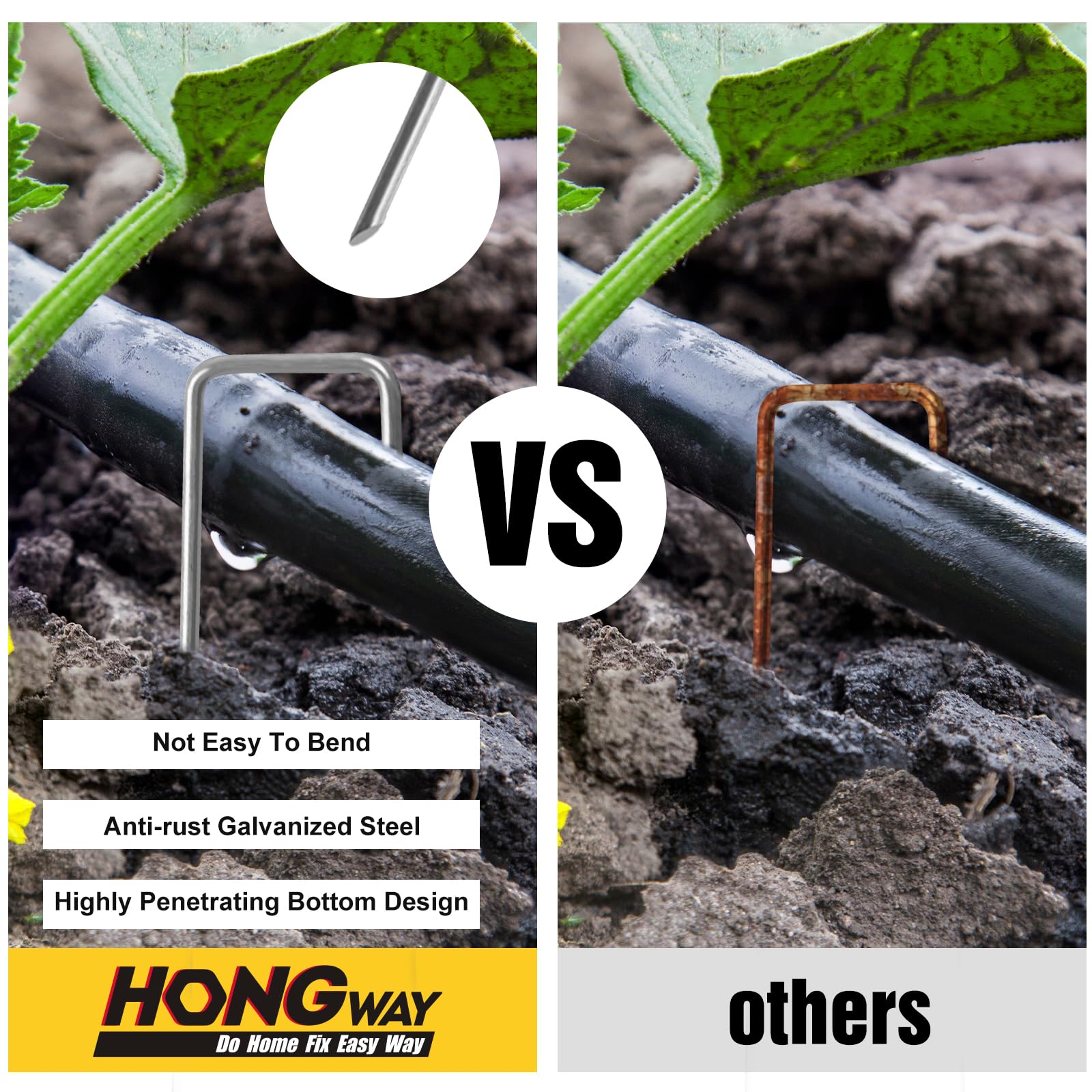 HongWay 240 Pack 6 Inch Heavy Duty Galvanized Landscape Staples - 11 Gauge Yard Ground Stakes for Landscaping Fabric, Sod Pins, Gardening, Lawn Care, Fence & Tent Securing | Perfect for Garden Beds, Turf Installation, Weed Barrier & Outdoor Projects