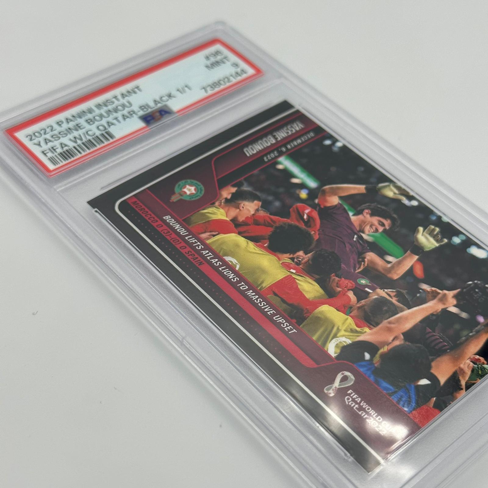 PSA 9 Graded 1/1 Yassine Bounou #96 FIFA World Cup Qatar 2022 Black Parallel Soccer Card - Perfect for Soccer Memorabilia Collections and Sports Card Investors