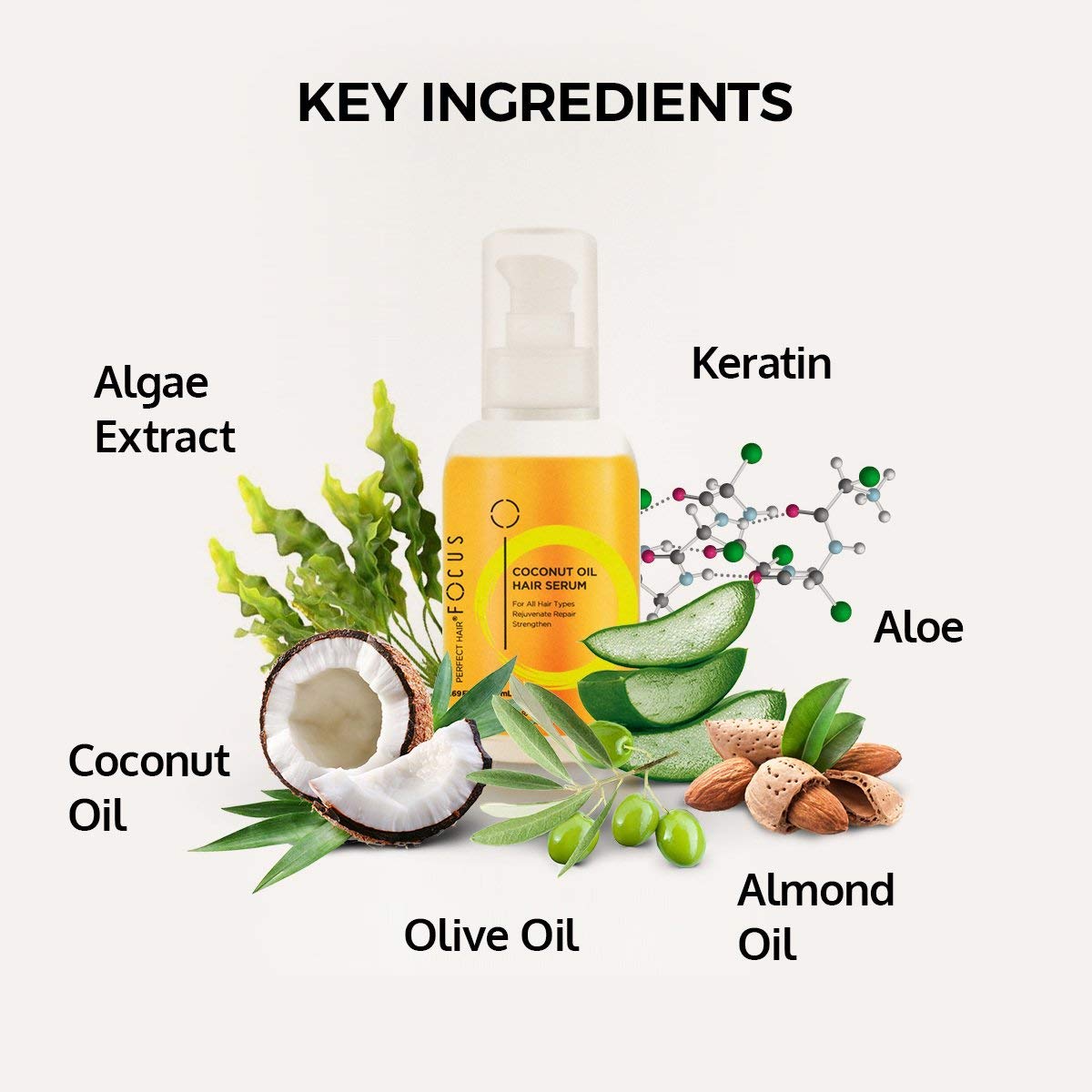 Organic Coconut Oil Hair Serum with Virgin Olive Oil, Sweet Almond, Keratin & Algae Extract - Hair Repair Treatment for Dry, Damaged Hair - Strengthens, Nourishes & Restores Shine - 50ml (5 Pack) - Perfect for Daily Hair Care, Salon Treatments & Travel Essentials