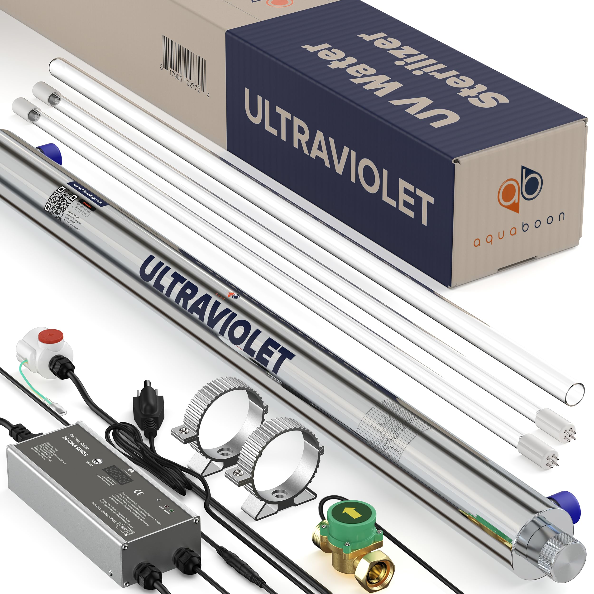 55W UV Water Purification System - 12 GPM Whole House UV Water Filter with Smart Flow Sensor | Well Water Purifier with Extra UV Lamp | Perfect for Home, RV & Camping Water Safety