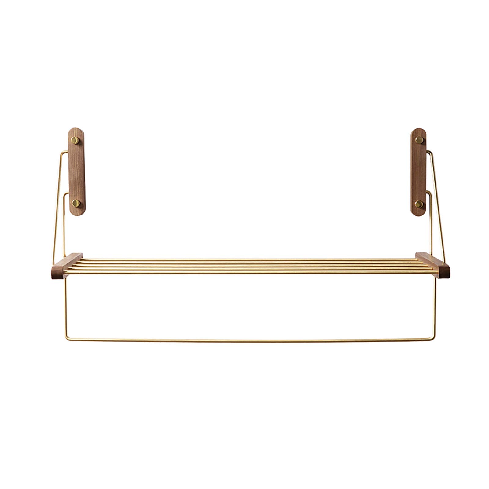 Solid Wood Brass Floating Towel Rail & Shelf Set - Bathroom Wall Mounted Towel Rack with Hanging Bar - Perfect for Spa, Guest Bath & Luxury Home Decor
