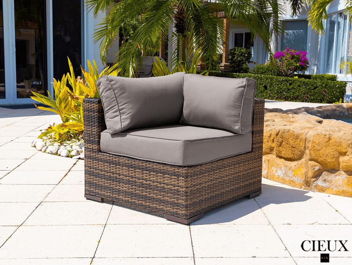 Brown Wicker Patio Furniture Set - 3-Piece Outdoor Sofa, Club Chair & Coffee Table with Sunbrella Taupe Cushions | Durable All-Weather Rattan Living Room Set for Backyard, Poolside & Garden Relaxation