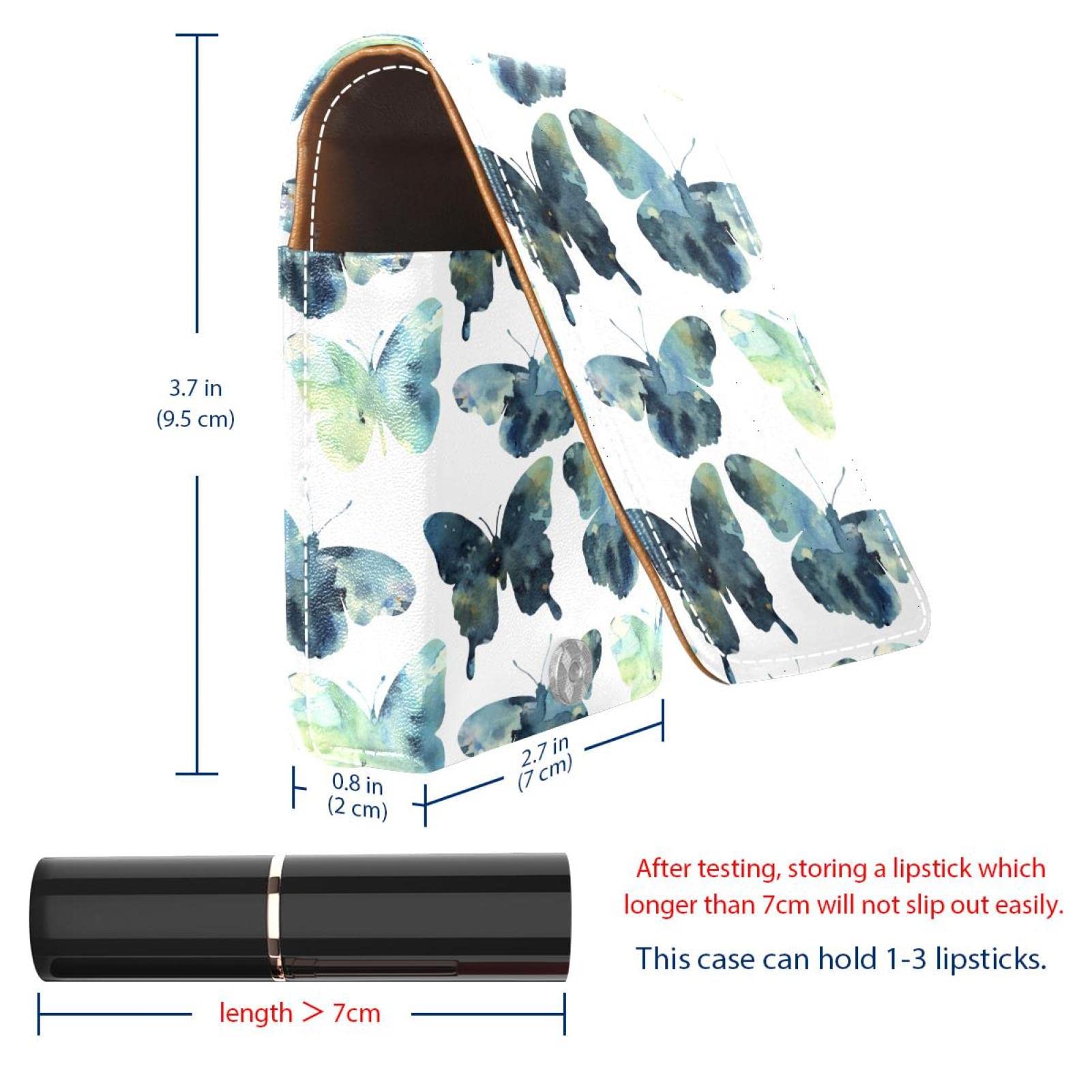 Personalized Lipstick Case - Portable Makeup Bag & Cosmetic Pouch Organizer with Dark Green Watercolor Butterfly Design - Perfect for Travel, Gift, and Daily Makeup Storage