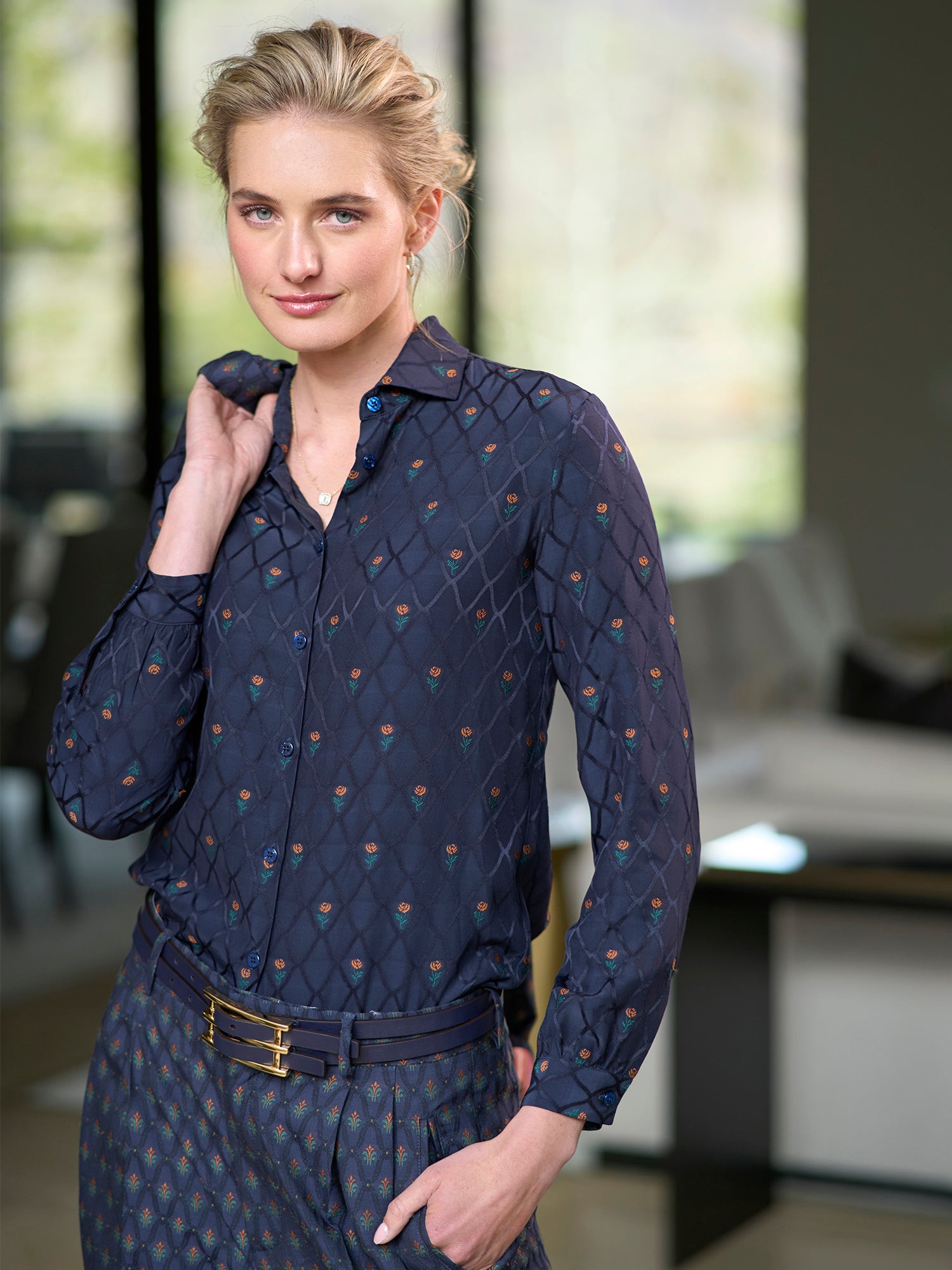 Remi Floral Silk Shirt for Women - Elegant Blouse with Floral Print & Soft Silk Fabric - Perfect for Office, Party & Special Occasions