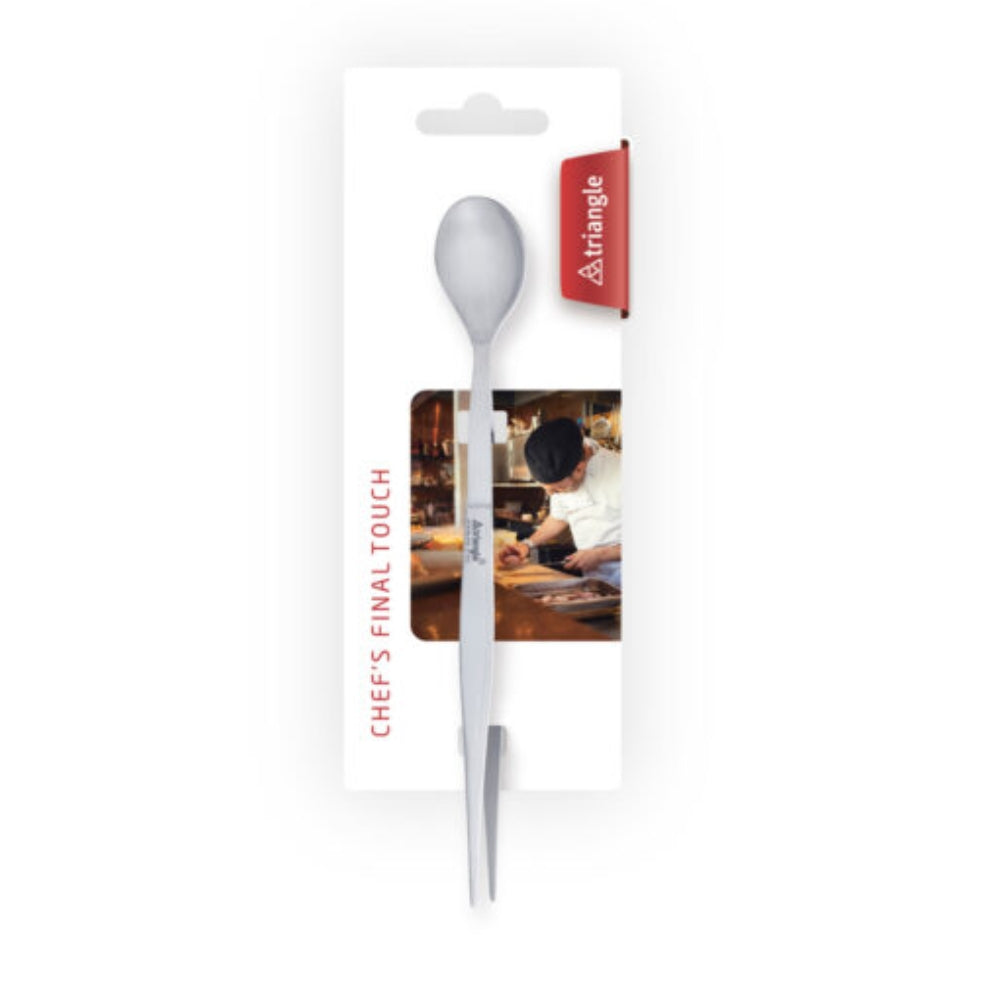 2 in 1 Stainless Steel Tasting Spoon & Tweezers Set for Professional Chefs - Perfect for Cooking, Baking, Plating & Food Tasting