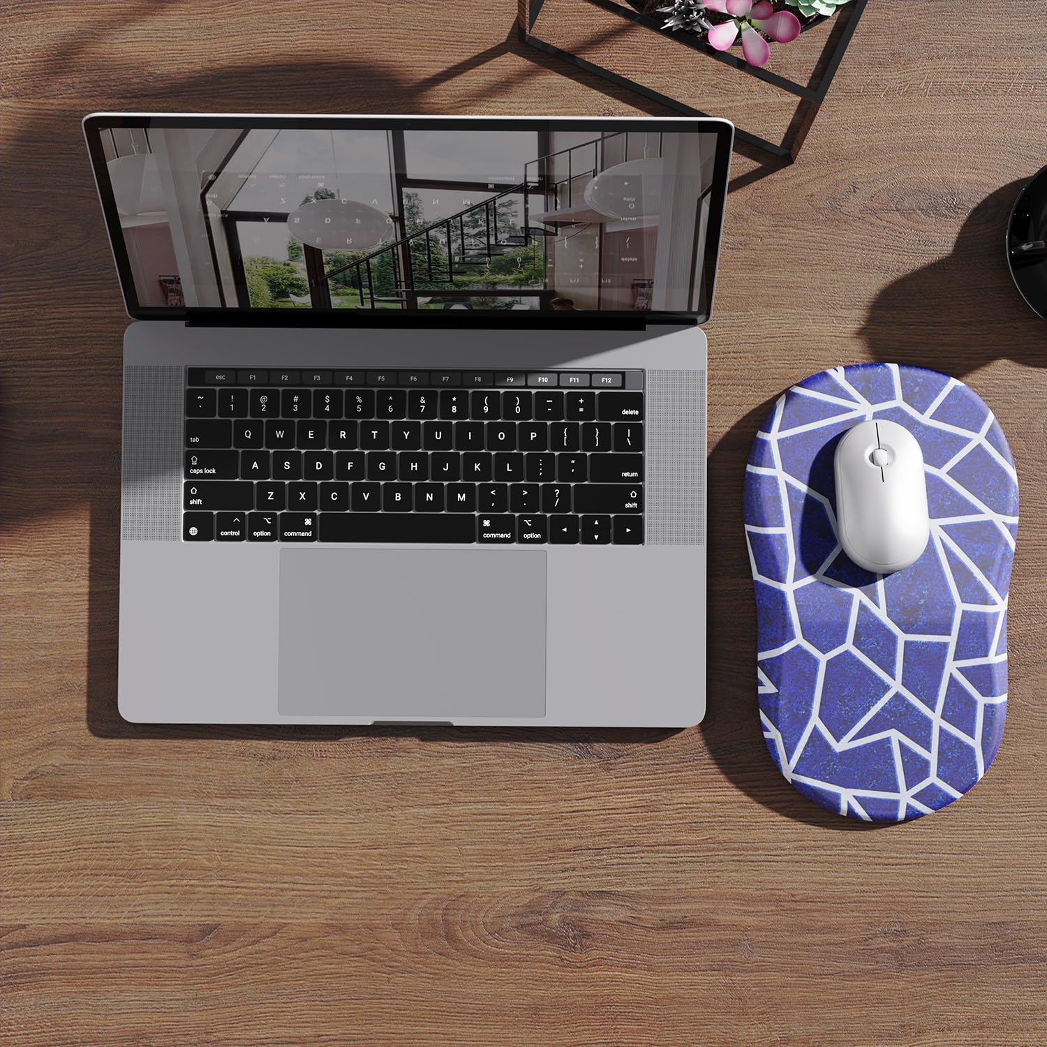 Ergonomic Mouse Pad with Memory Foam Wrist Support - Pain Relief Non-Slip PU Base Computer Mousepad for Office & Home Use - Perfect for Long Hours Typing, Gaming, and Graphic Design (1PC, Geometry Pattern)