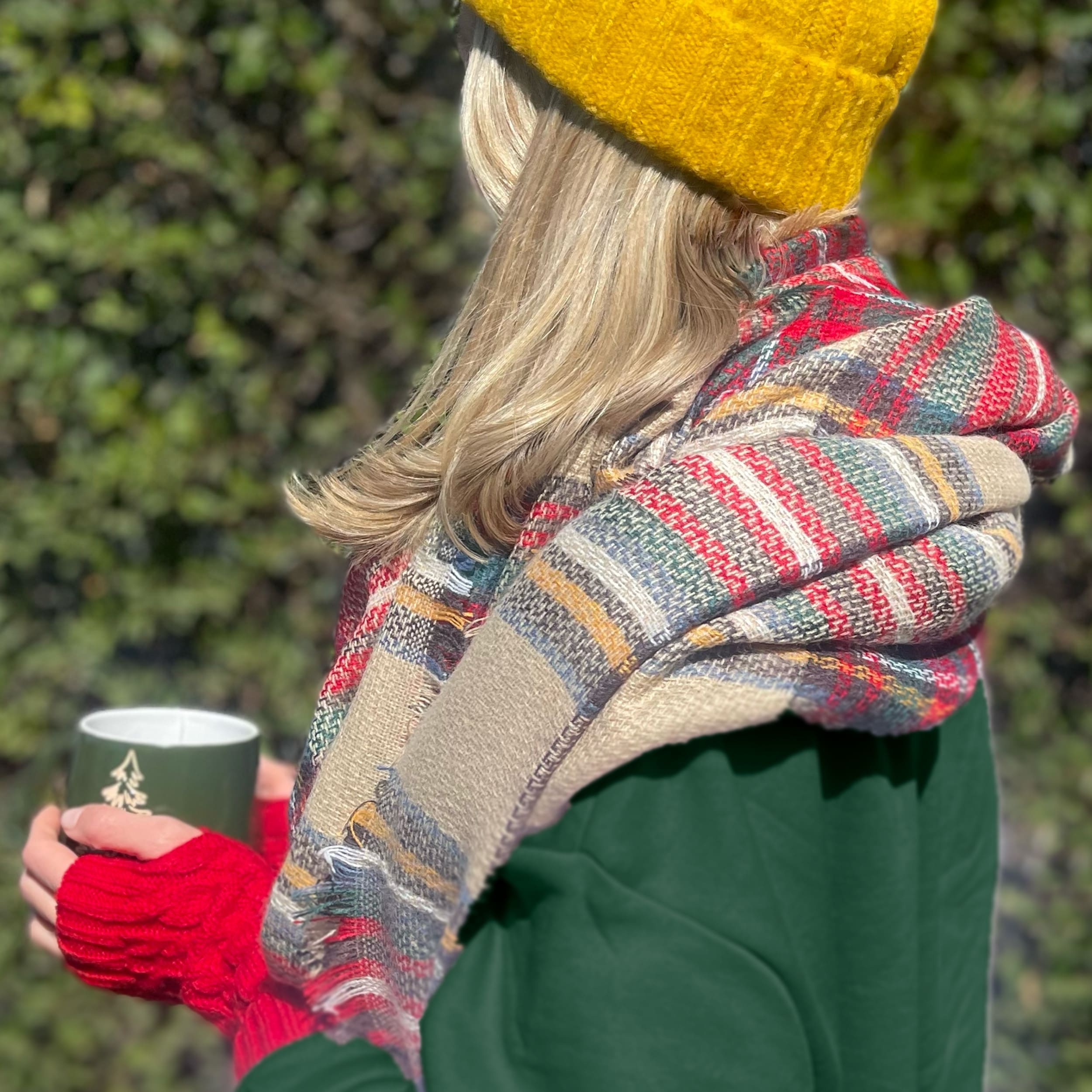 Cozy Plaid Scarf & Fingerless Mittens Set - Warm Winter Accessories Gift for Women | Perfect for Holiday Gifting, Outdoor Activities & Hygge Home Comfort
