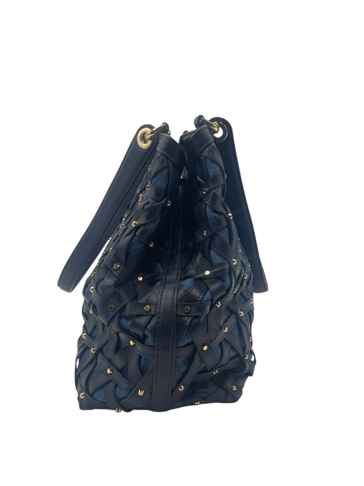 Michael Kors Raven Denim & Leather Shoulder Bag for Women - Stylish Crossbody Purse for Work, Travel & Everyday Use