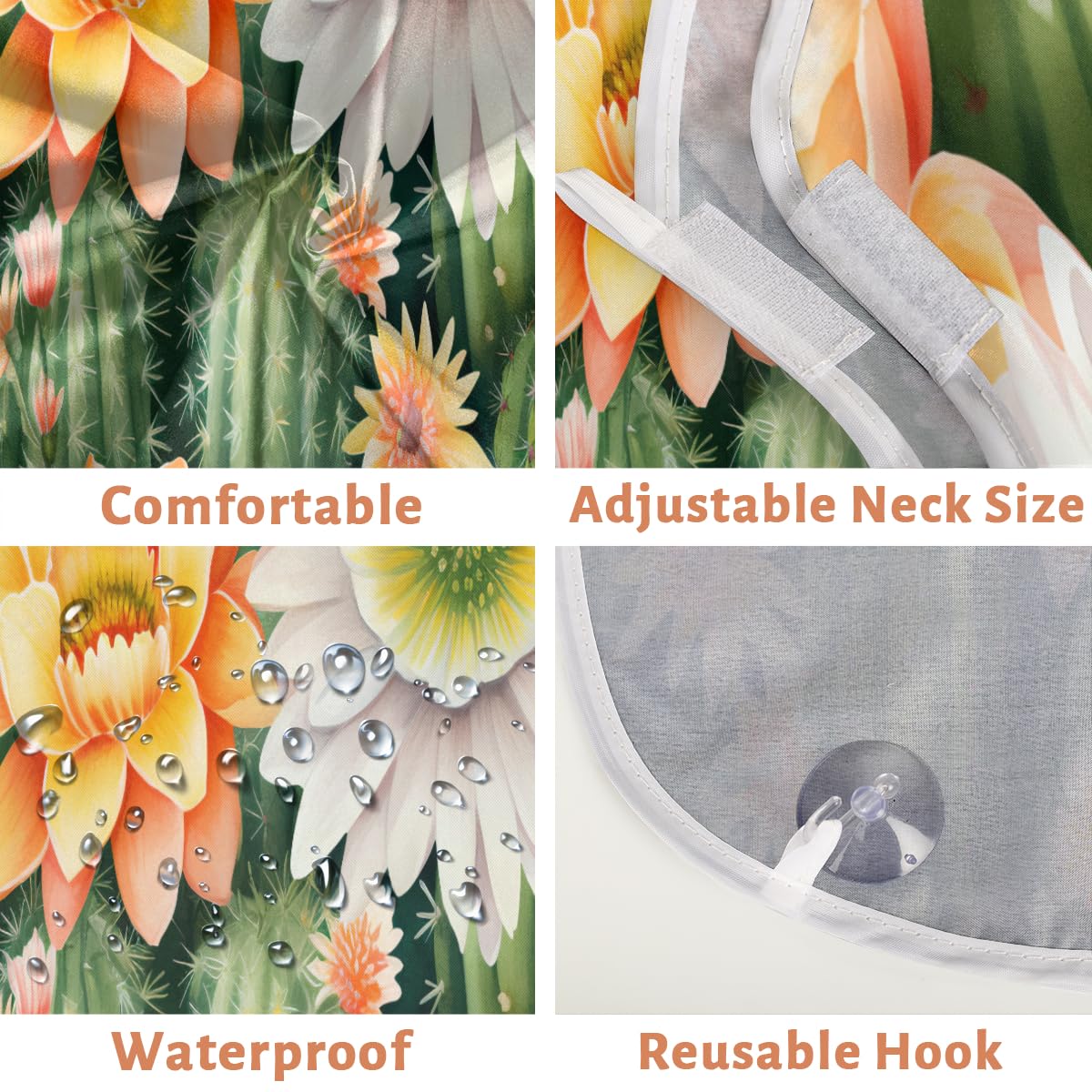 Cactus Daisy Print Beard Shaving Bib for Men - Waterproof Hair Dye Apron & Makeup Cape - Barber Accessories for Beard Trimming, Haircut & Styling - Perfect Sink Protector & Salon Gift for Barbers & Stylists (Great for Home Grooming & Professional Salon Use)