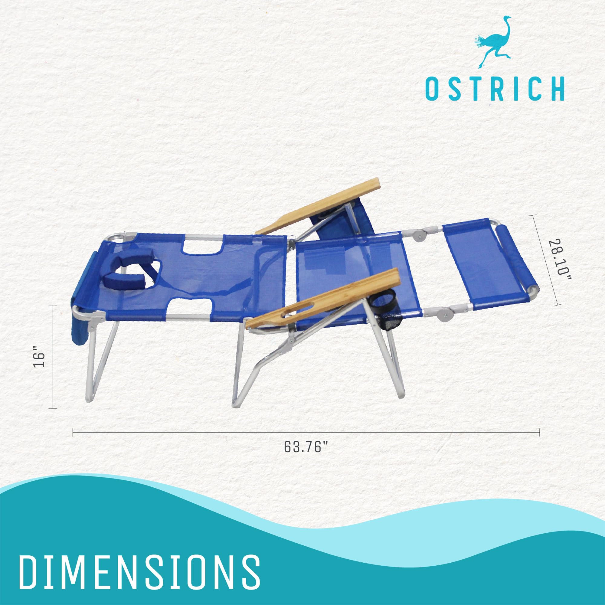 Ostrich Altitude 3-in-1 Lightweight Reclining Lounge Chair with Footrest - Portable Outdoor Beach Lawn Chair for Patio, Balcony, Backyard & Porch (Blue Stripe) - Perfect for Sunbathing, Camping & Relaxing in Your Garden