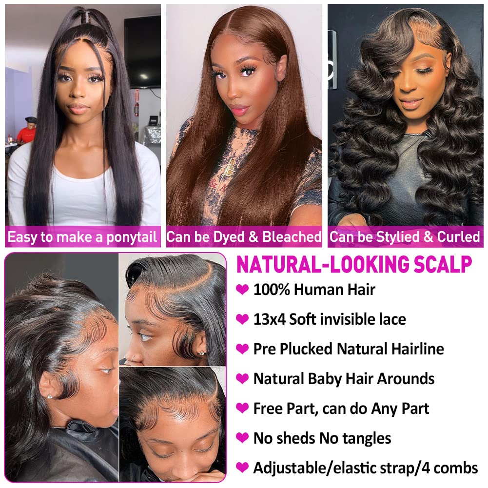 13x4 HD Transparent Lace Front Wigs Human Hair - Pre Plucked with Baby Hair, 180% Density Brazilian Straight Human Hair Wigs for Black Women | Natural Hairline, Black Color, 24 Inch | Perfect for Daily Wear, Special Occasions & Protective Styling