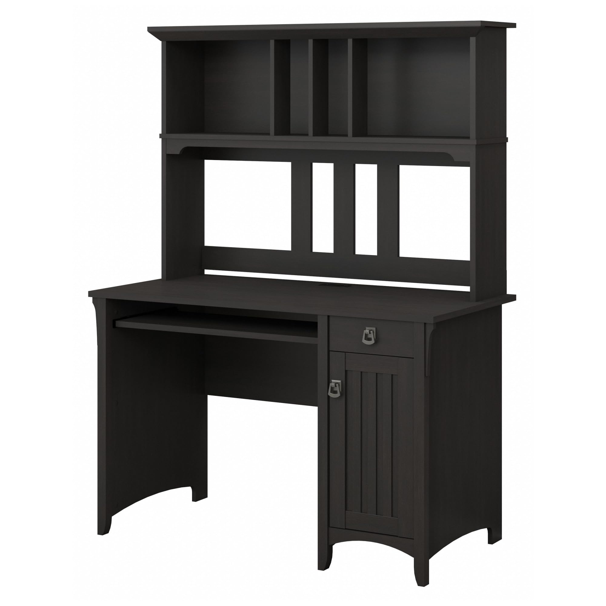 Bush Furniture Salinas Computer Desk with Hutch - Modern Home Office Desk with Drawers, Cabinets & Pull-Out Keyboard Tray in Vintage Black | Study Table with Storage for Small Spaces | Perfect for Remote Work, Online Classes & Home Office Setup