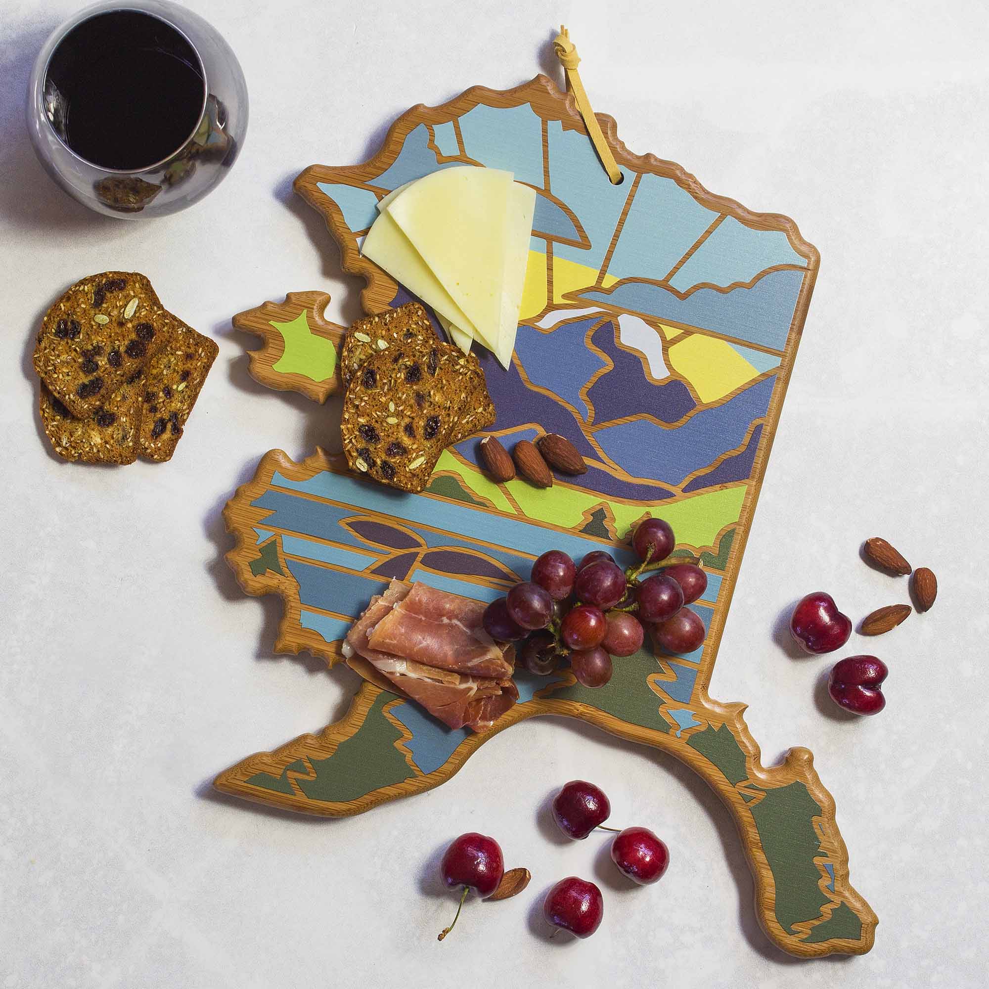 Handcrafted Alaska Themed Wooden Cutting Board with Summer Stokes Artwork – Perfect for Kitchen Prep, Charcuterie Boards & Home Decor Gifts