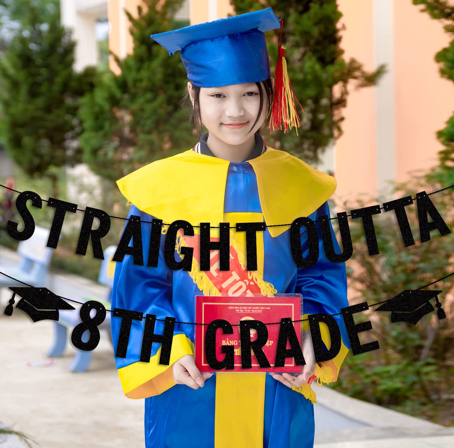 2025 Eighth Grade Graduation Banner - Glitter 'Straight Outta 8th Grade' Party Decor | Congrats Class of 2025 | Perfect for Boys & Girls Graduation Parties, Classroom Decor & School Celebrations