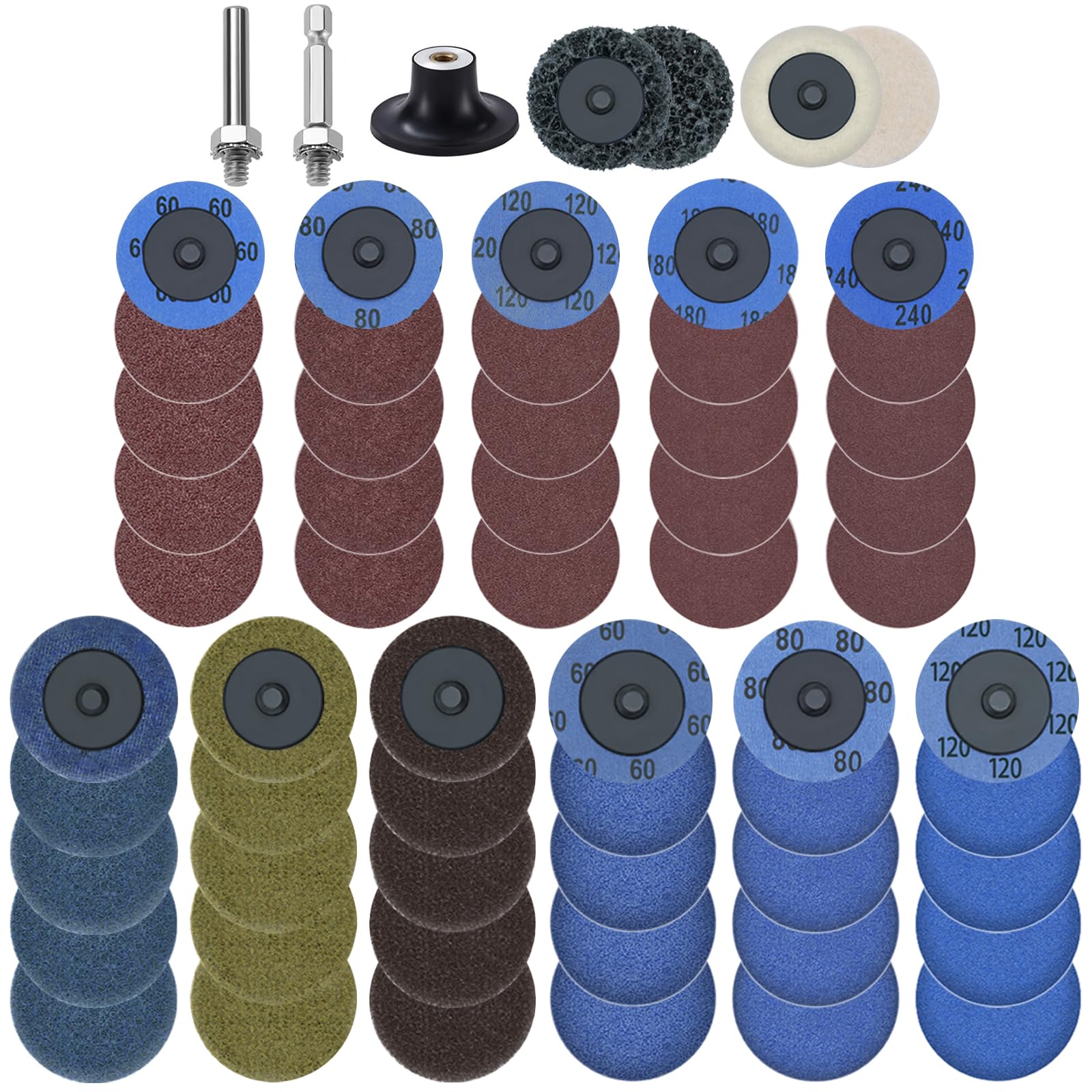60pcs 2-Inch Quick Change Sanding Discs Set with 1/4