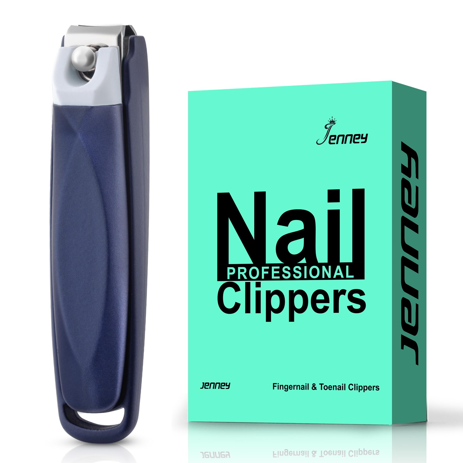 Jenney Professional Stainless Steel Nail Clipper Set with Catcher & Nail File - Sharp Fingernail & Toenail Cutters, No Splash Design - Durable Blue Nail Trimmer for Women & Men - Perfect for Home, Travel, and Salon Use