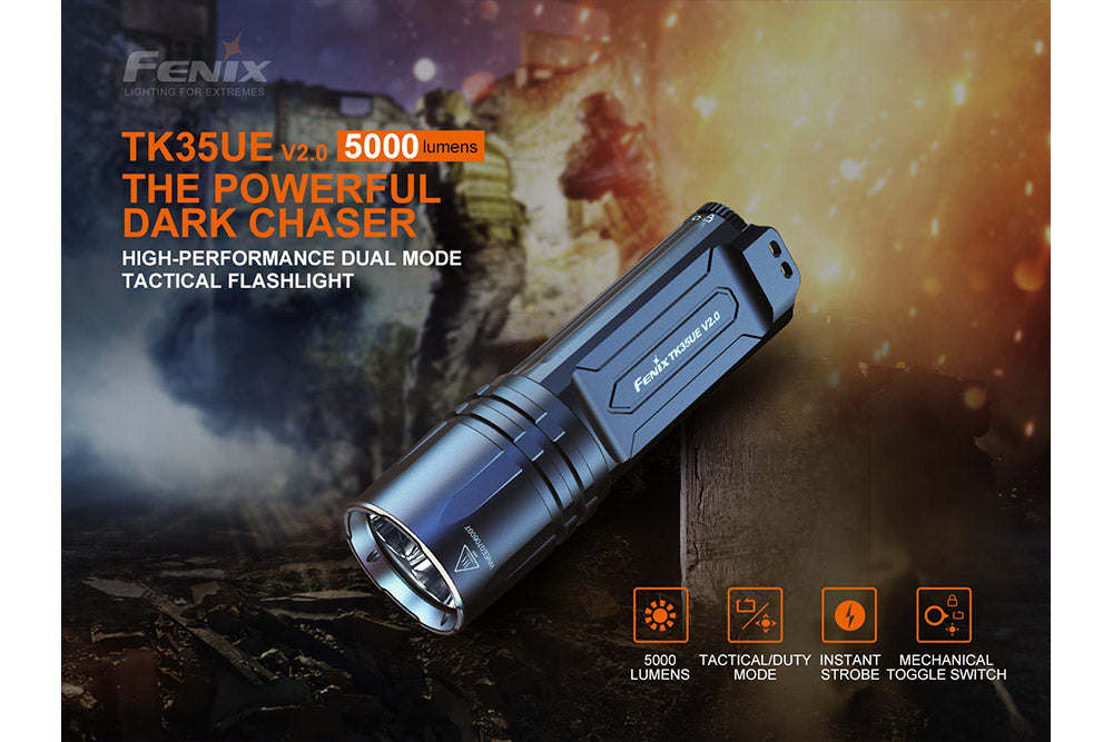Fenix TK35UE V2.0 2000 Lumen Rechargeable Tactical Flashlight - Open Box - Perfect for Camping, Hiking & Emergency Preparedness