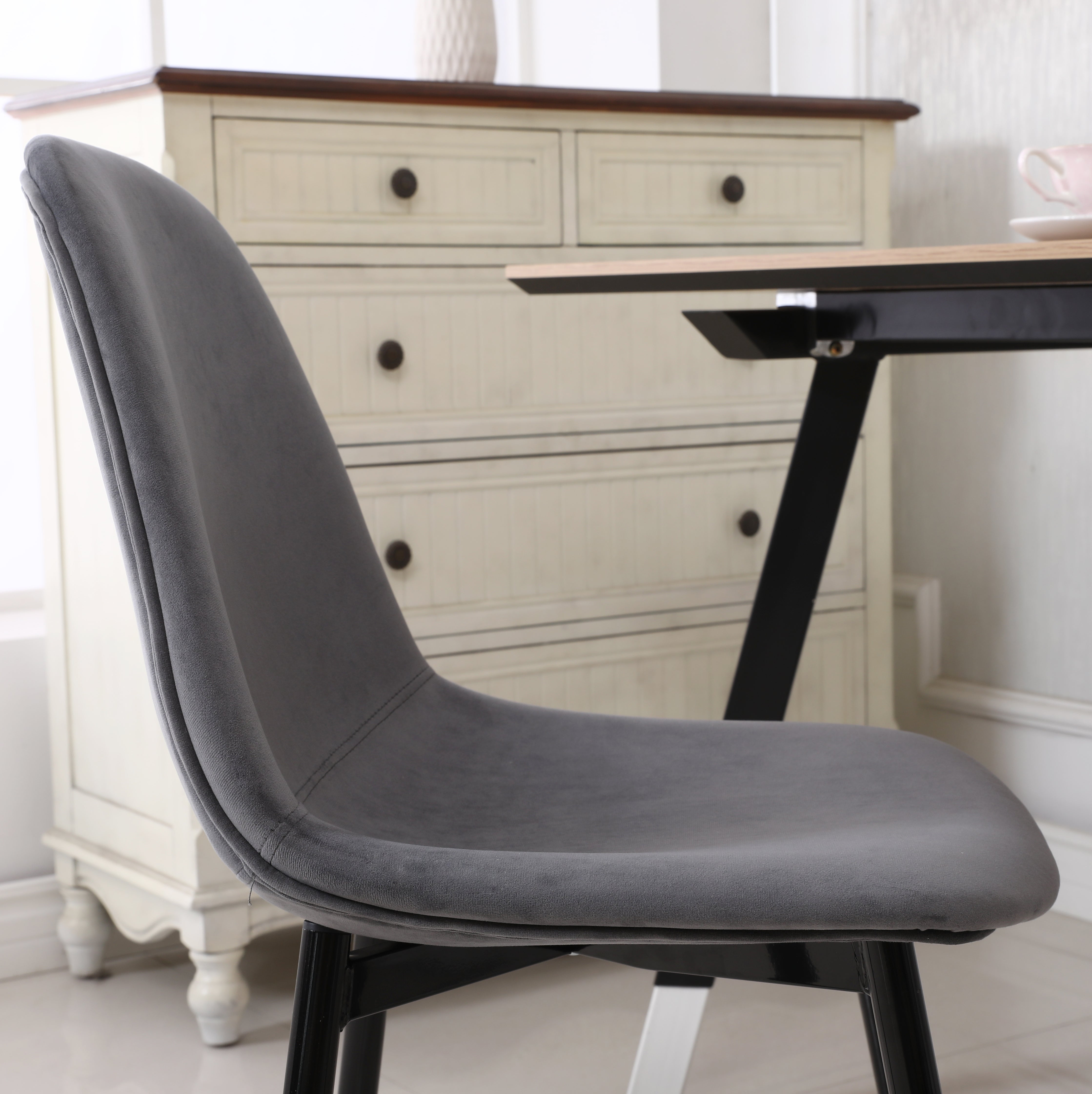 Roundhill Furniture Lassan Modern Fabric Dining Chairs - Set of 4 Gray Upholstered Side Chairs for Kitchen, Dining Room & Home Office - Comfortable Contemporary Seating Solution