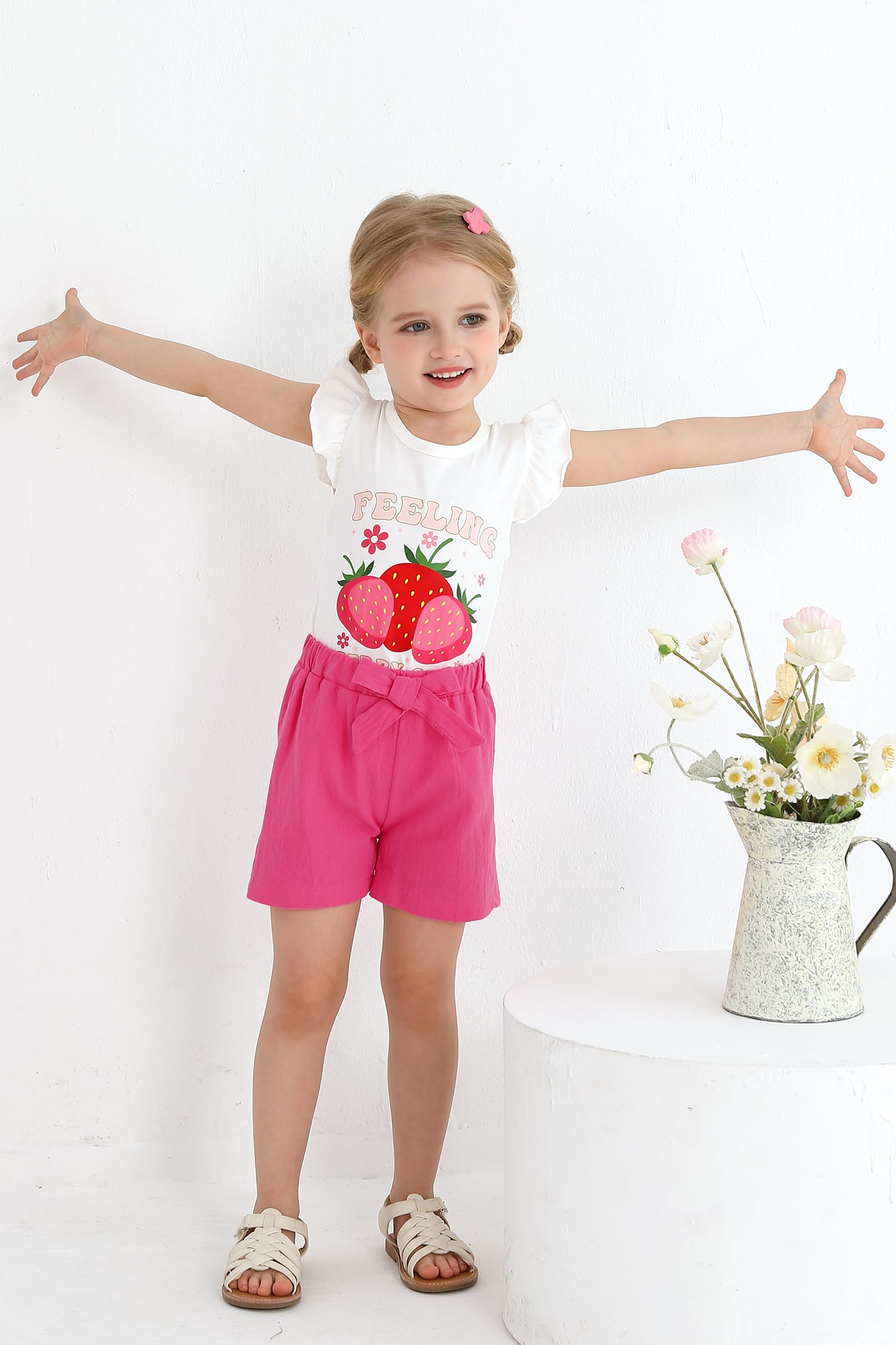 YOUNGER TREE Toddler Girls Summer Outfit - Sunflower Print T-Shirt & Bowknot Shorts Set | Cute Baby Girl Clothes for Playdates, Beach Trips & Summer Activities