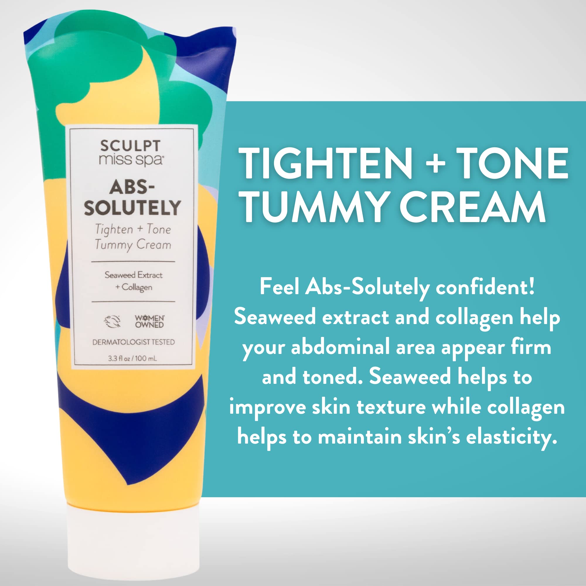 MISS SPA Tightening & Firming Tummy Cream with Collagen - Anti-Aging Body Lotion for Abdominal Tone & Skin Elasticity (3.3 fl oz) | Post-Pregnancy, Weight Loss & Daily Body Care Solution