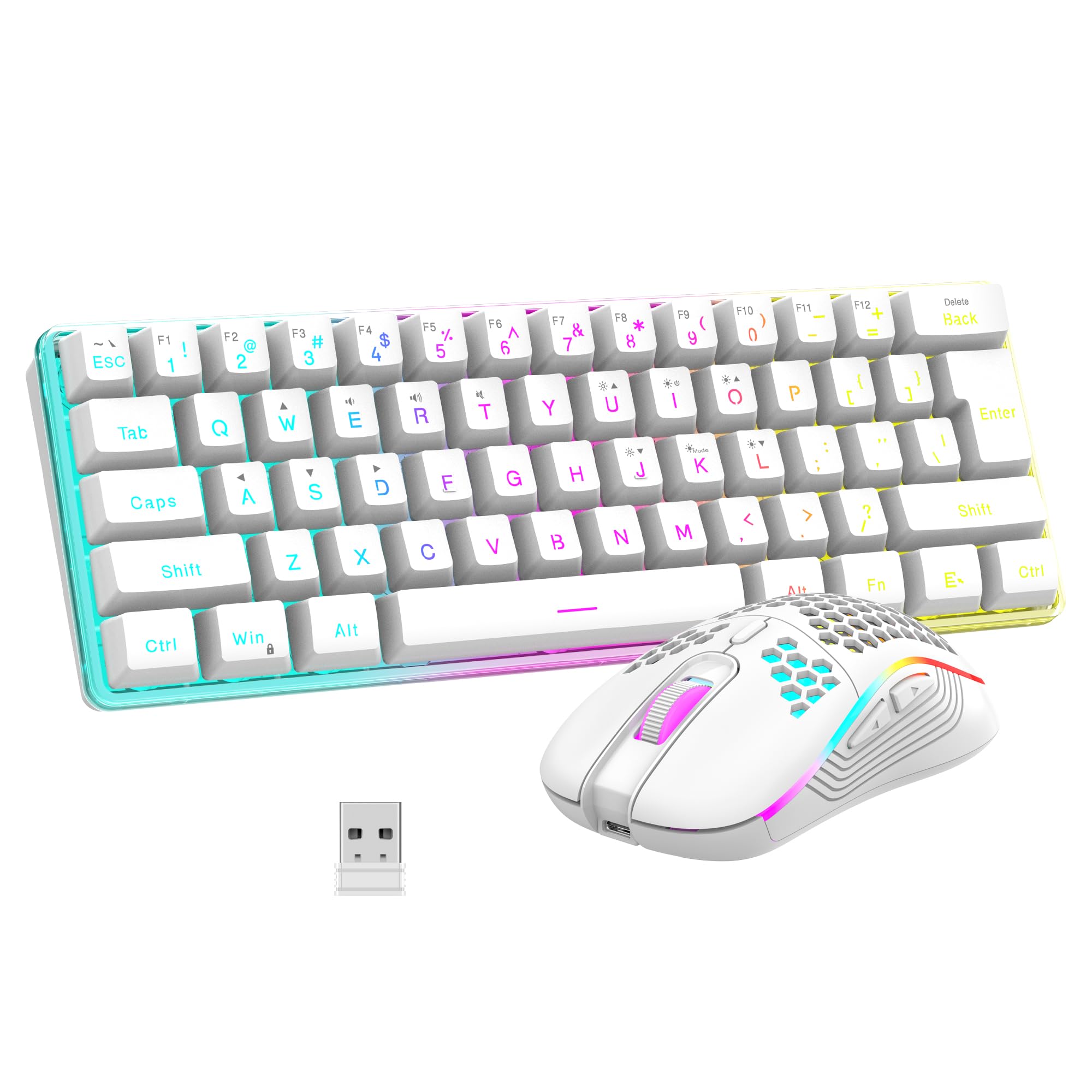 RedThunder 60% Wireless Gaming Keyboard and Mouse Combo - 2500mAh Rechargeable, RGB Mechanical Feel Keyboard & Honeycomb Optical Mouse for PC/Mac Gamers & Office Work (White) | Perfect for Esports, Streaming & Productivity