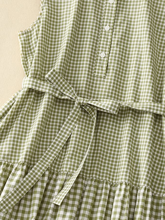 Lovevop Women's Comfortable Thin Plaid Lace-Up Sleeveless Summer Dress - Perfect for Beach Vacations, Date Nights & Casual Outings