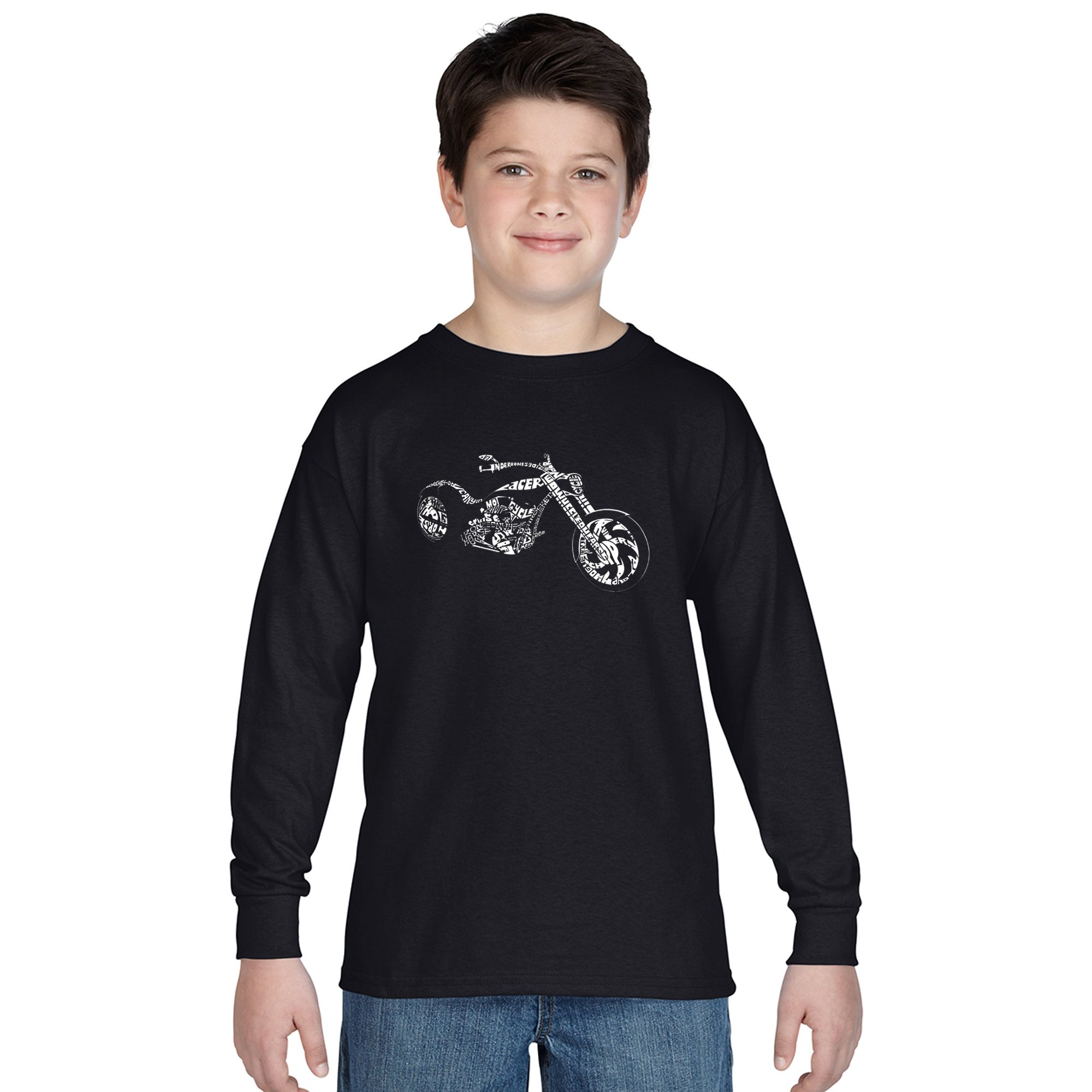 LA POP ART Boys Long Sleeve Graphic T-Shirt - Cool Motorcycle Design for Kids, Trendy Streetwear & Casual Outfit for School, Parties & Everyday Wear