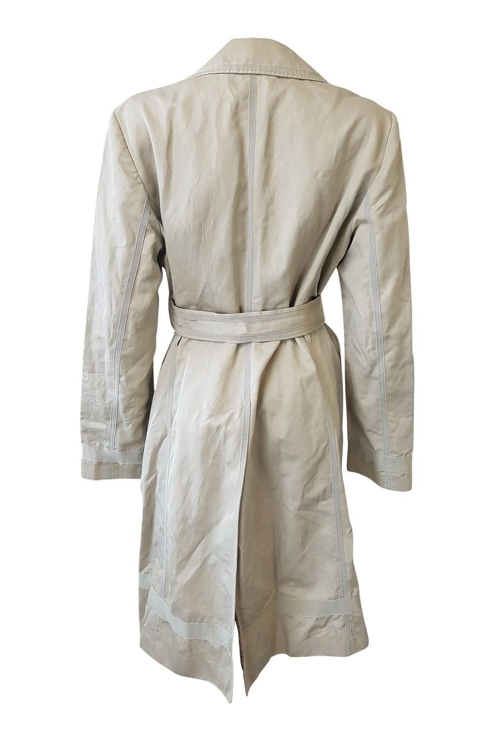 DKNY Cream Cotton Knee Length Belted Trench Coat for Women Size 14 | Classic Fall & Spring Outerwear | Office, Dating & Casual Wear