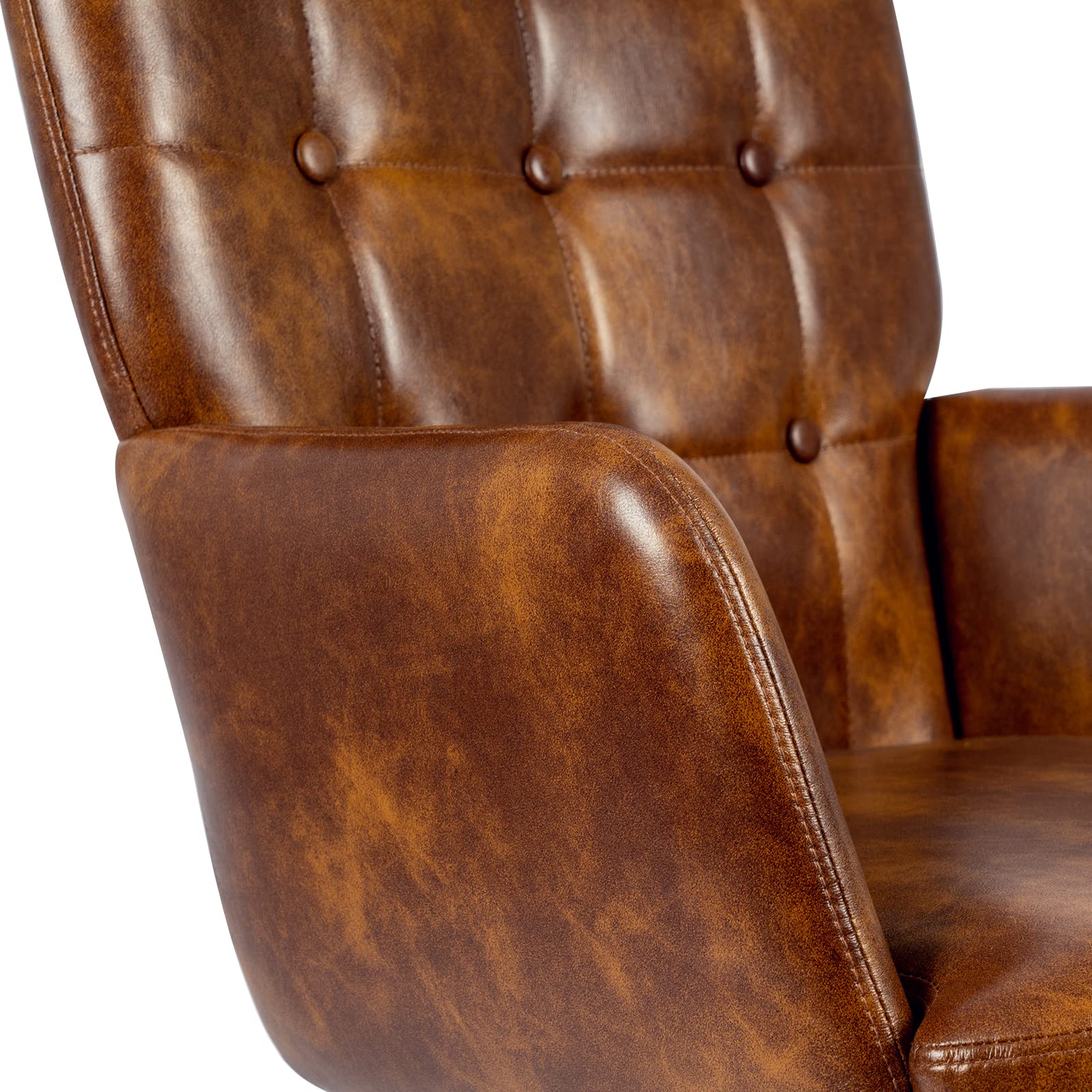 DUHOME Faux Leather Accent Chair - Modern Tufted Button Back Armchair with Upholstered Tall Back | Living Room, Bedroom & Office Reception Chair in Yellowish Brown | Perfect for Lounge, Reading Nook & Guest Seating