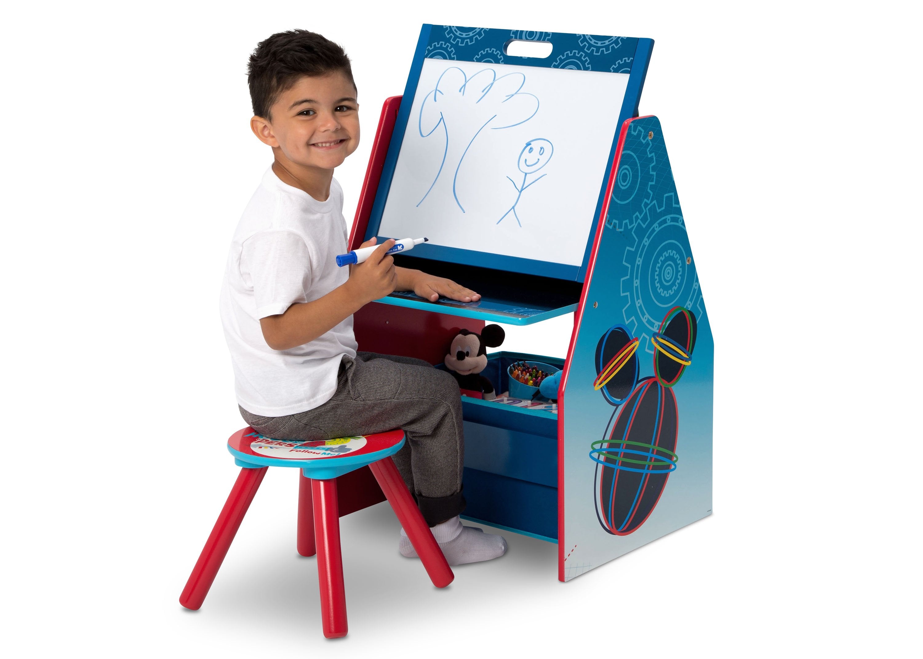Mickey Mouse Kids Activity Center - Adjustable Easel Desk with Stool & Toy Storage Organizer for Drawing, Learning & Play - Perfect for Preschool Classroom & Home Playroom