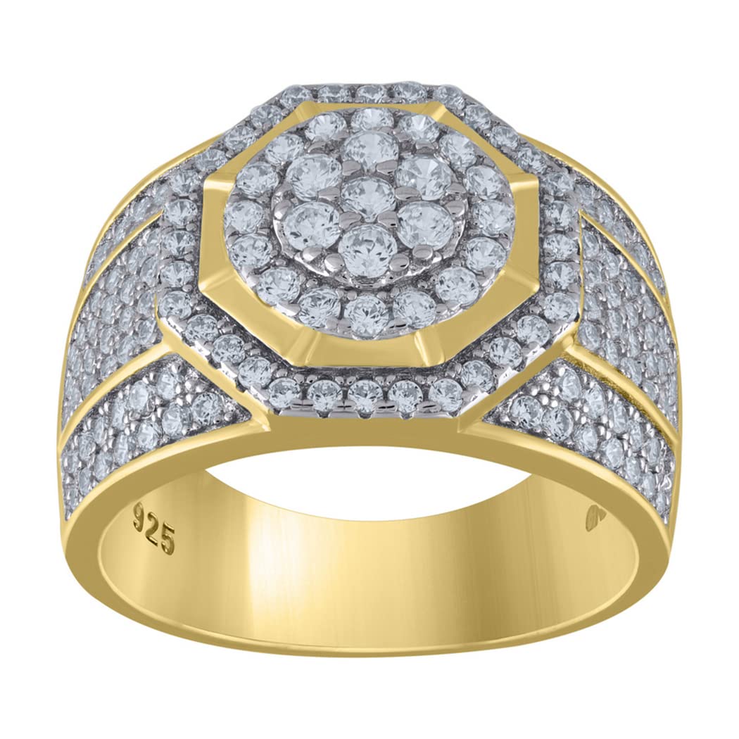 925 Sterling Silver Men's Two-Tone CZ Cubic Zirconia Simulated Diamond Hexagon Head Fashion Ring Band - Size 7-12 | Elegant Jewelry Gift for Him | Perfect for Weddings, Anniversaries & Special Occasions