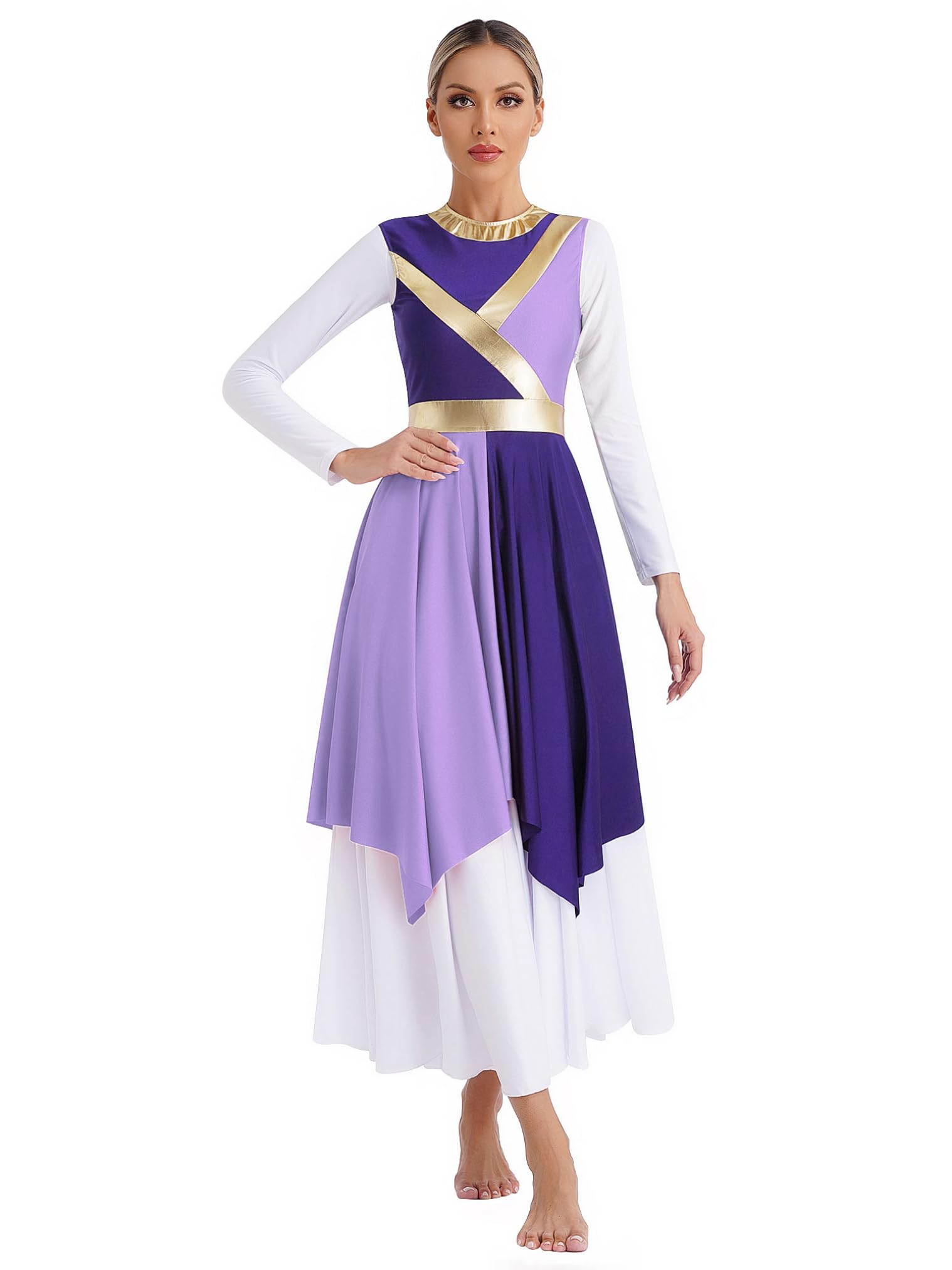 Vastwit Women's Color Block Liturgical Dancewear - Sleeveless Praise & Worship Dance Dress with Overlays for Church Performances and Spiritual Events