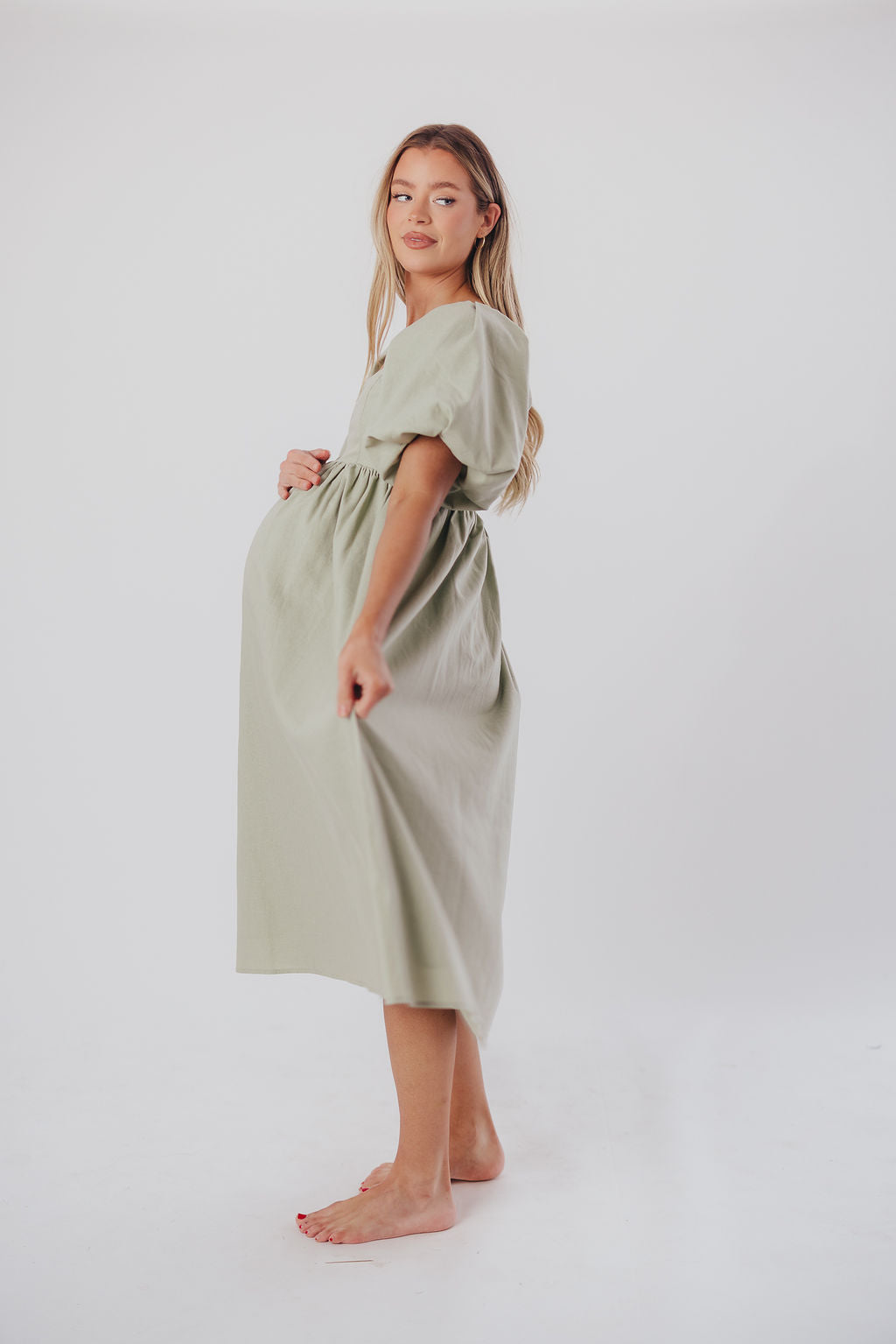 Hamilton Midi Dress in Olive - Bump Friendly Maternity Dress (Sizes S-2XL) | Flowy Summer Dress for Pregnancy, Nursing & Everyday Wear