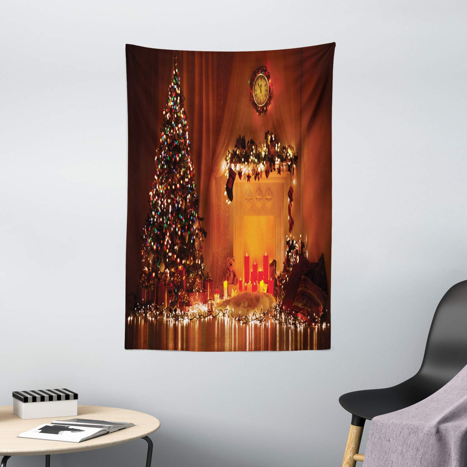 Ambesonne Christmas Tapestry - Romantic Holiday Decor with Candles & Gifts Print - 40x60 Inch Orange Wall Hanging for Bedroom, Living Room, Dorm - Perfect for Xmas Party Decorations & Cozy Winter Home Styling