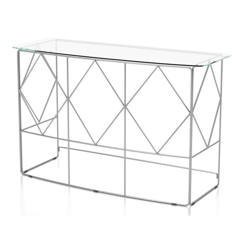 Fland Contemporary Chrome Glass Top Round Console Table - Modern Entryway Sofa Table for Living Room, Hallway & Bedroom Decor