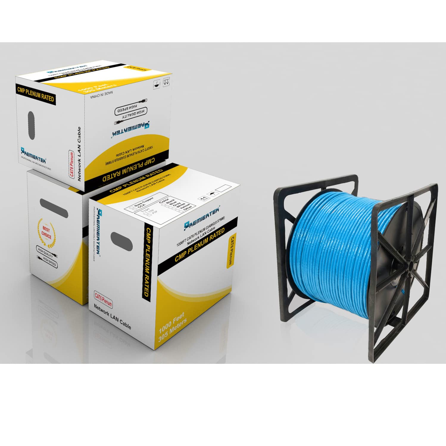Premium 1000ft Cat6 Plenum CMP Ethernet Cable - Solid Full Copper, 550MHz, Fluke Tested, UTP, Blue - Ideal for Office Networking, Data Centers & High-Speed Internet Installations