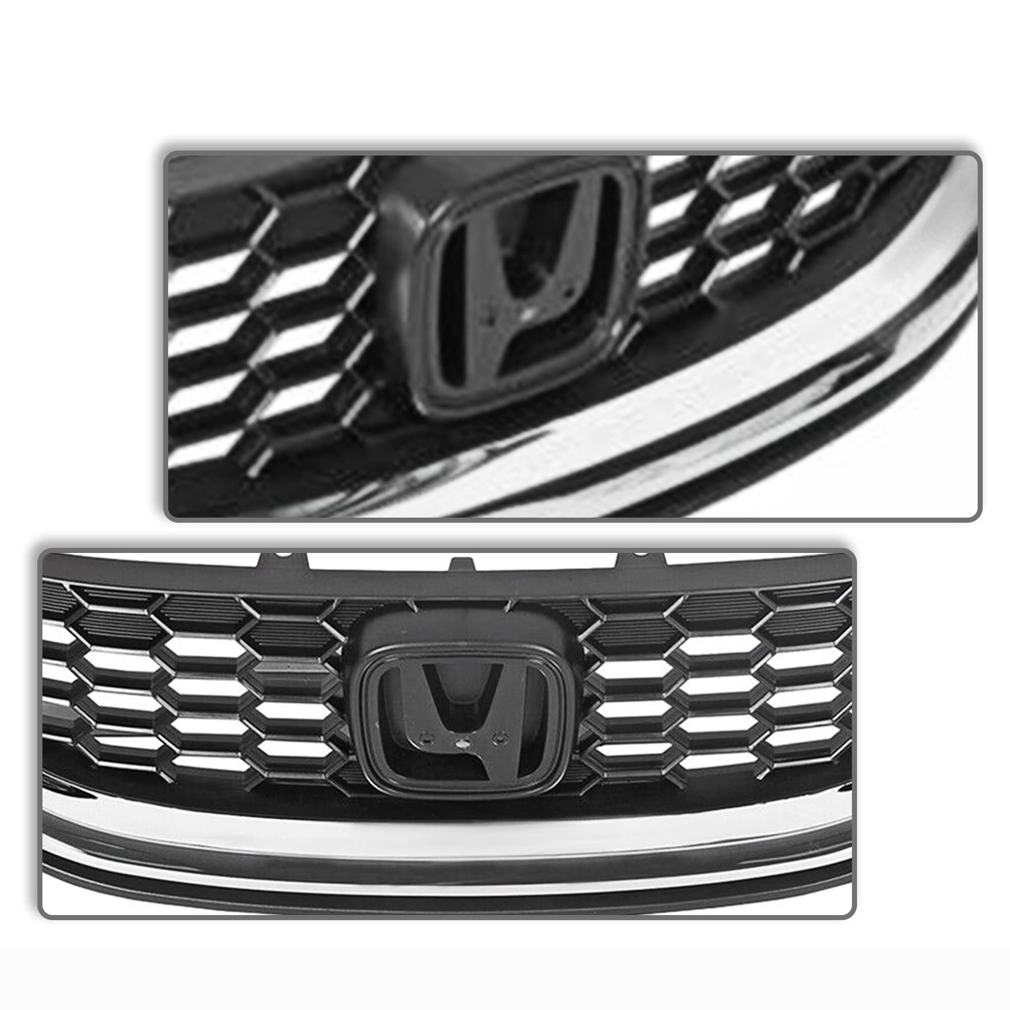 Black & Chrome Front Bumper Grille for 2013-2015 Honda Civic Sedan | Perfect Fit Replacement Part | Enhances Vehicle Style & Protection for Daily Driving & Car Shows