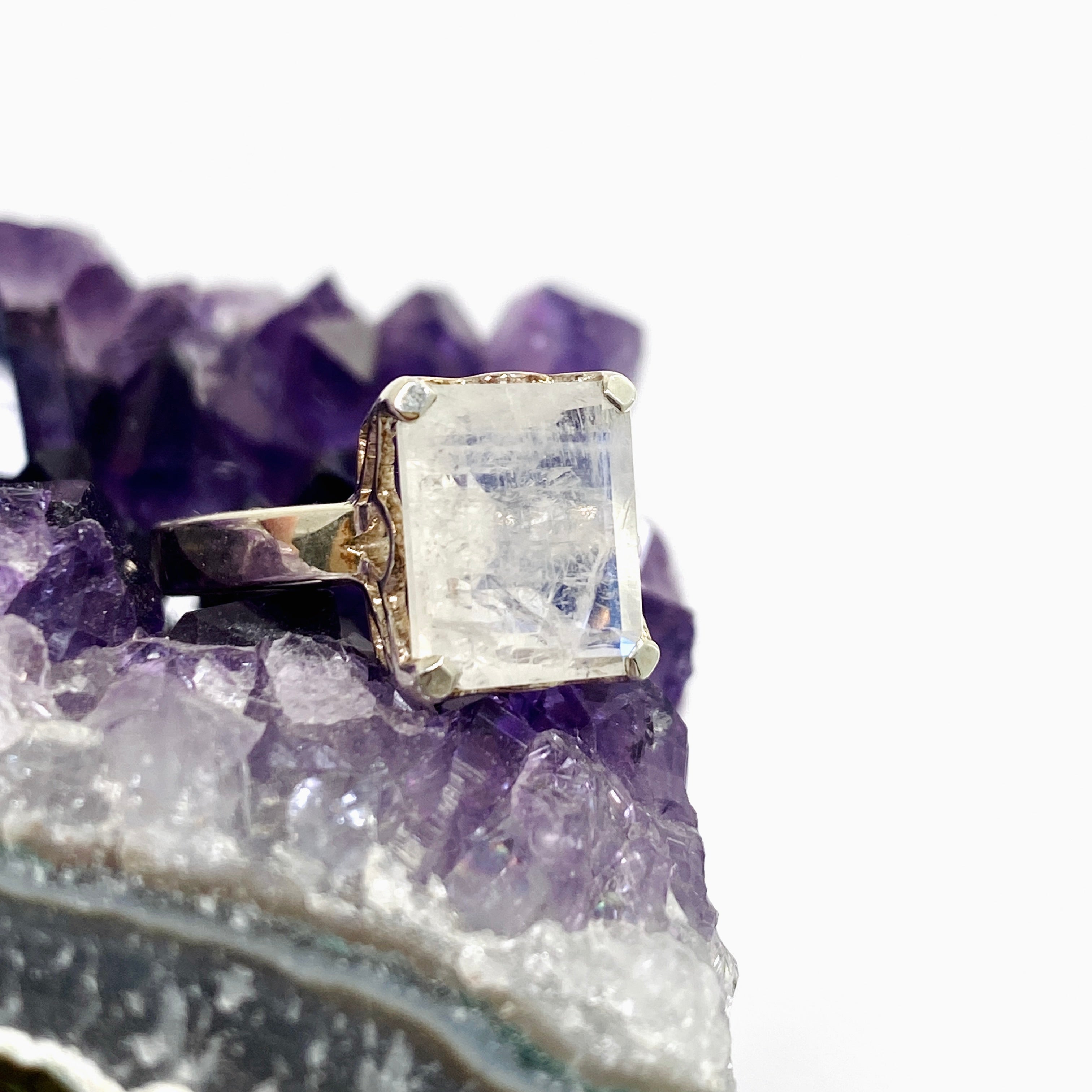 Moonstone Rectangular Faceted Ring Size 5.5 PRGJ639 - Elegant Sterling Silver Jewelry for Women, Perfect for Weddings, Parties & Everyday Wear