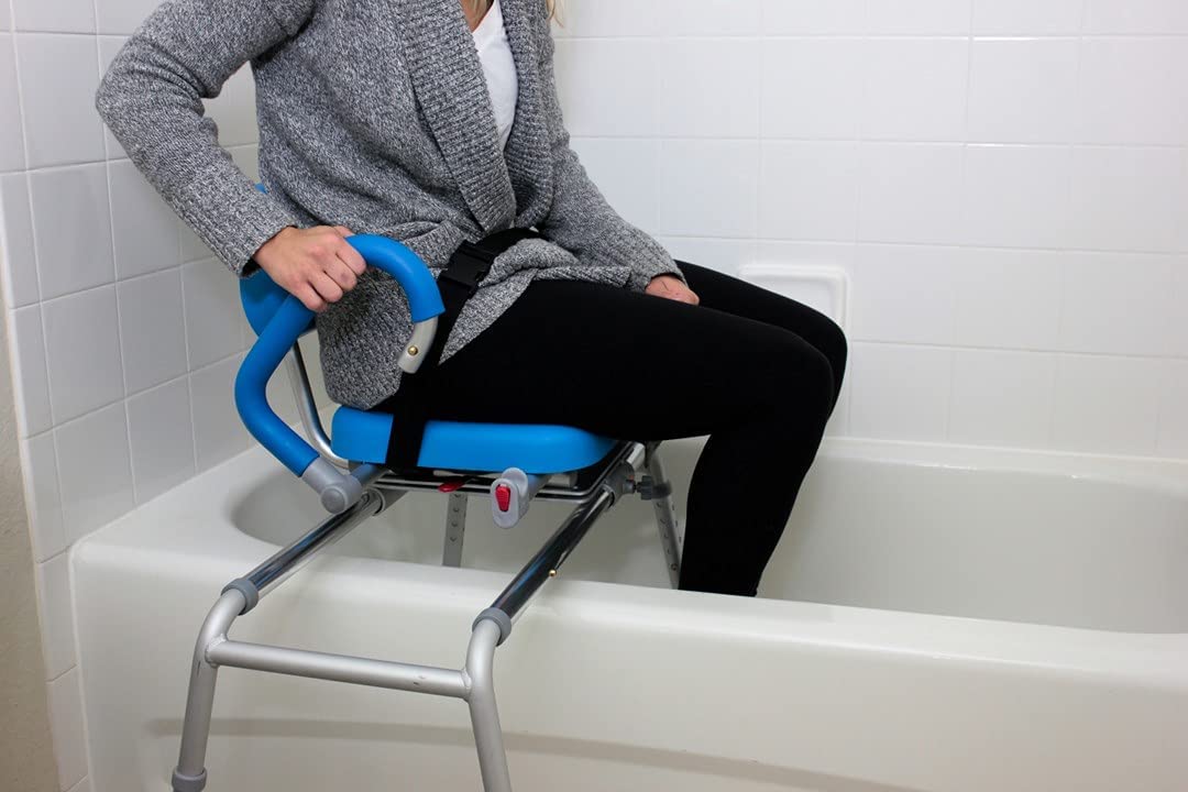 PowerSlide Edition Carousel Swivel Seat Transfer Bench - Push Button Powered Mobility Aid for Disabled & Elderly - Safe Bathroom & Shower Access for Home Care