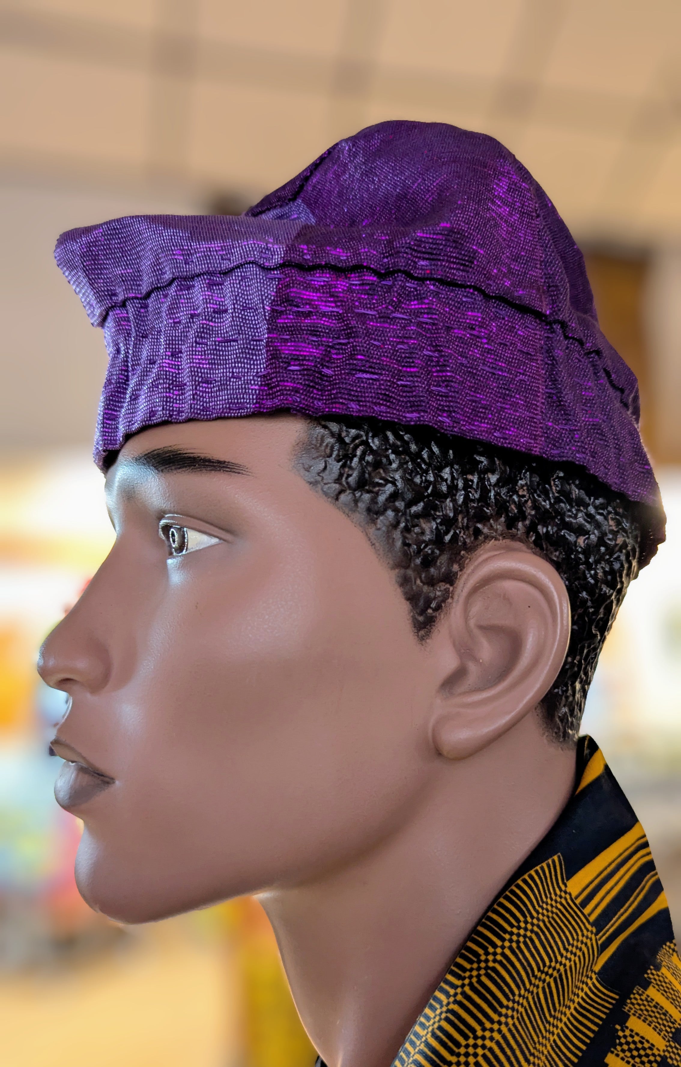 Elegant Purple and Lilac Aso Oke Fila Kufi Cap by Dupsie - Traditional Yoruba Hat for Men - Perfect for Weddings, Cultural Events & Special Occasions