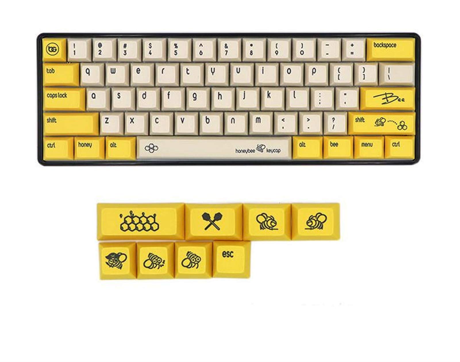 YEZIN PBT Keycap Set - 61/64/66/68/87 Keys Mechanical Keyboard Keycaps with Bee Ethermal Dye Sublimation Fonts (61 Key, Colorful) - Perfect for Gaming, Typing & Custom Keyboard Builds