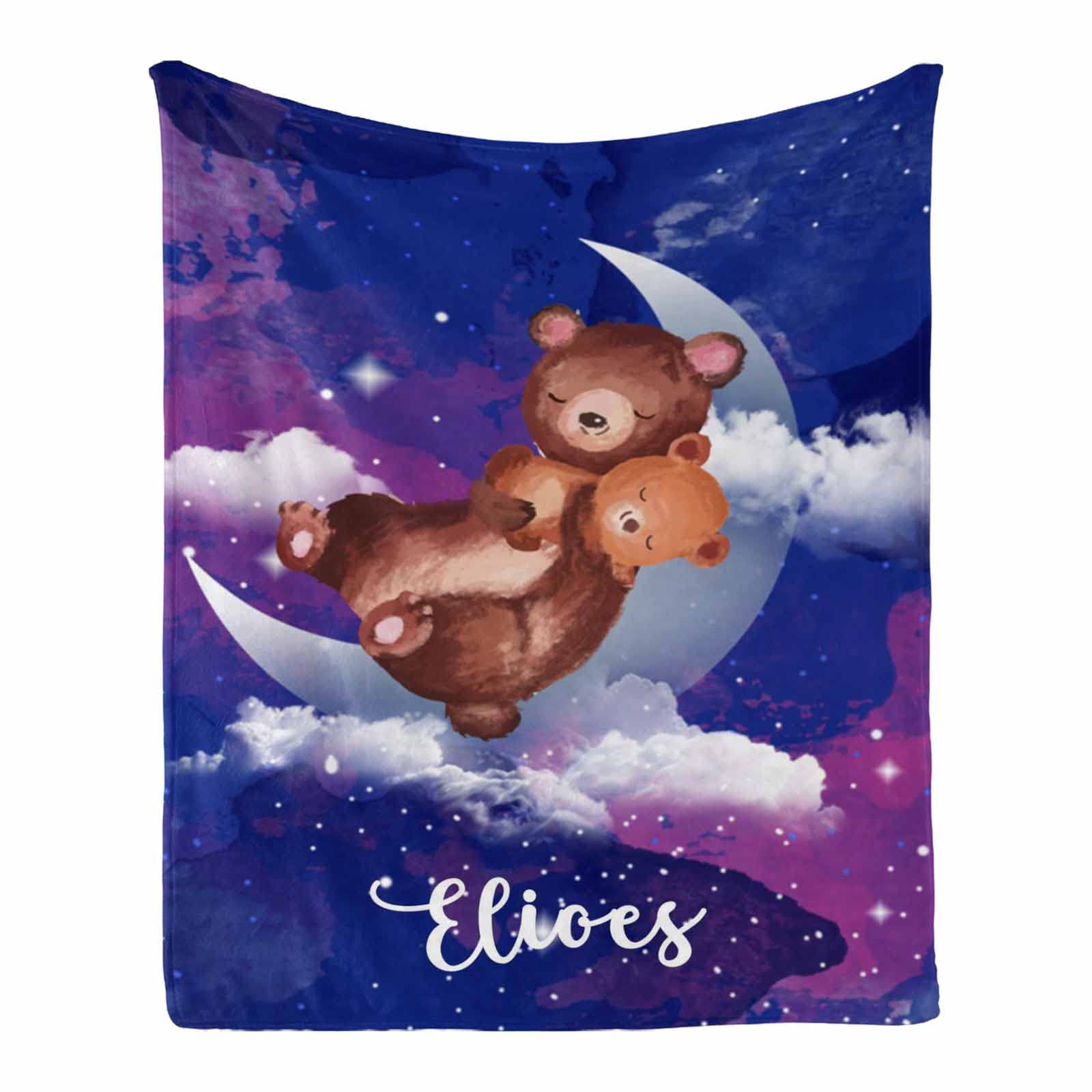 Personalized Moon Baby Bear Blanket - Custom Baby Boy Blanket with Bear Design - Soft & Cozy Nursery Blanket for Boys - Perfect for Gifts, Cribs & Photo Shoots