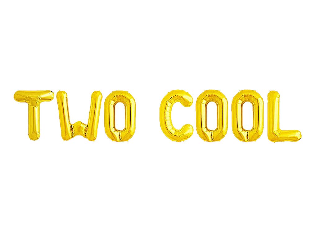 16 Inch Gold Letter Foil Balloons for Birthday Party Decorations - AonnDeel TWO COOL Alphabet Balloons for Baby Shower, 2nd Birthday & Special Events - Perfect for Party Backdrops, Photo Booths & Celebration Decor