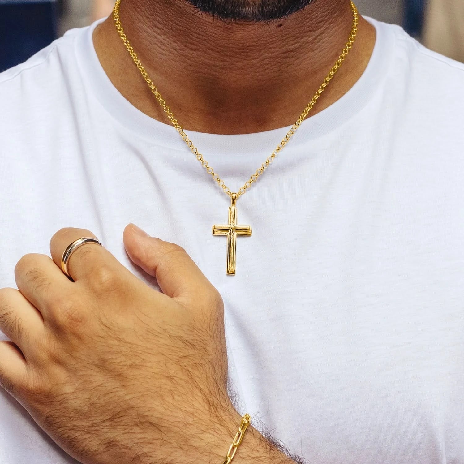 Men's Heavy Gold Cross Necklace - 14K Solid Gold Religious Pendant for Men - Perfect for Church, Gifts & Everyday Wear